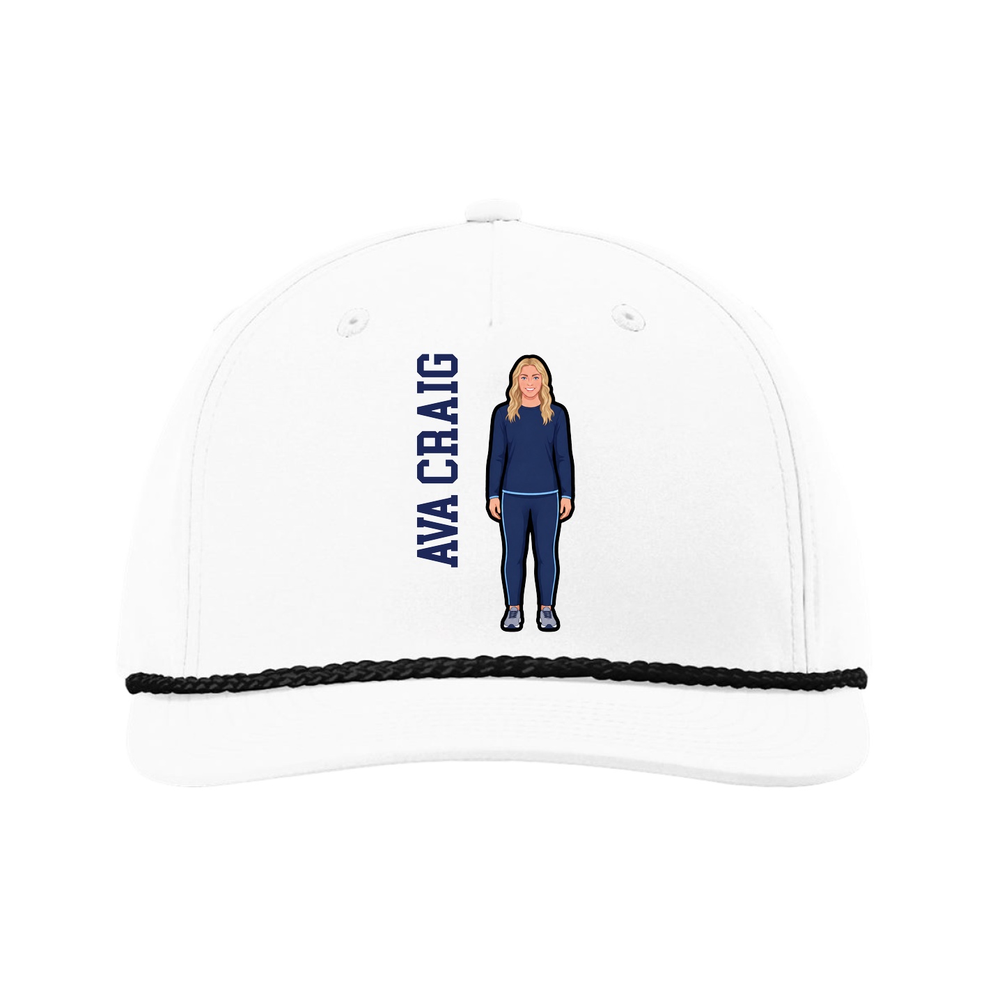 Five-Panel Classic Rope Cap — Name Vertical in White