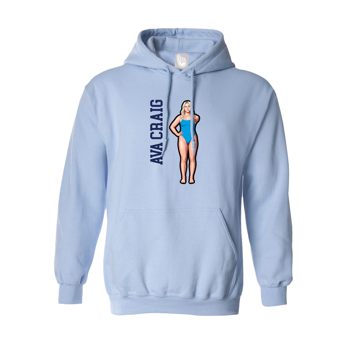 Hoodie — Name Vertical in Light Blue