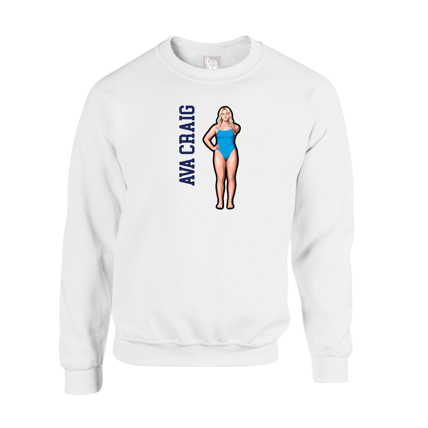Fleece Crew — Name Vertical in White