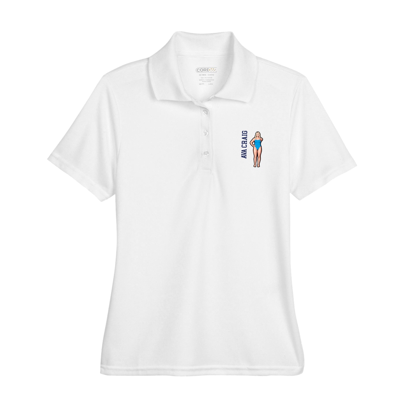 Womens Performance Polo — Name Vertical in White