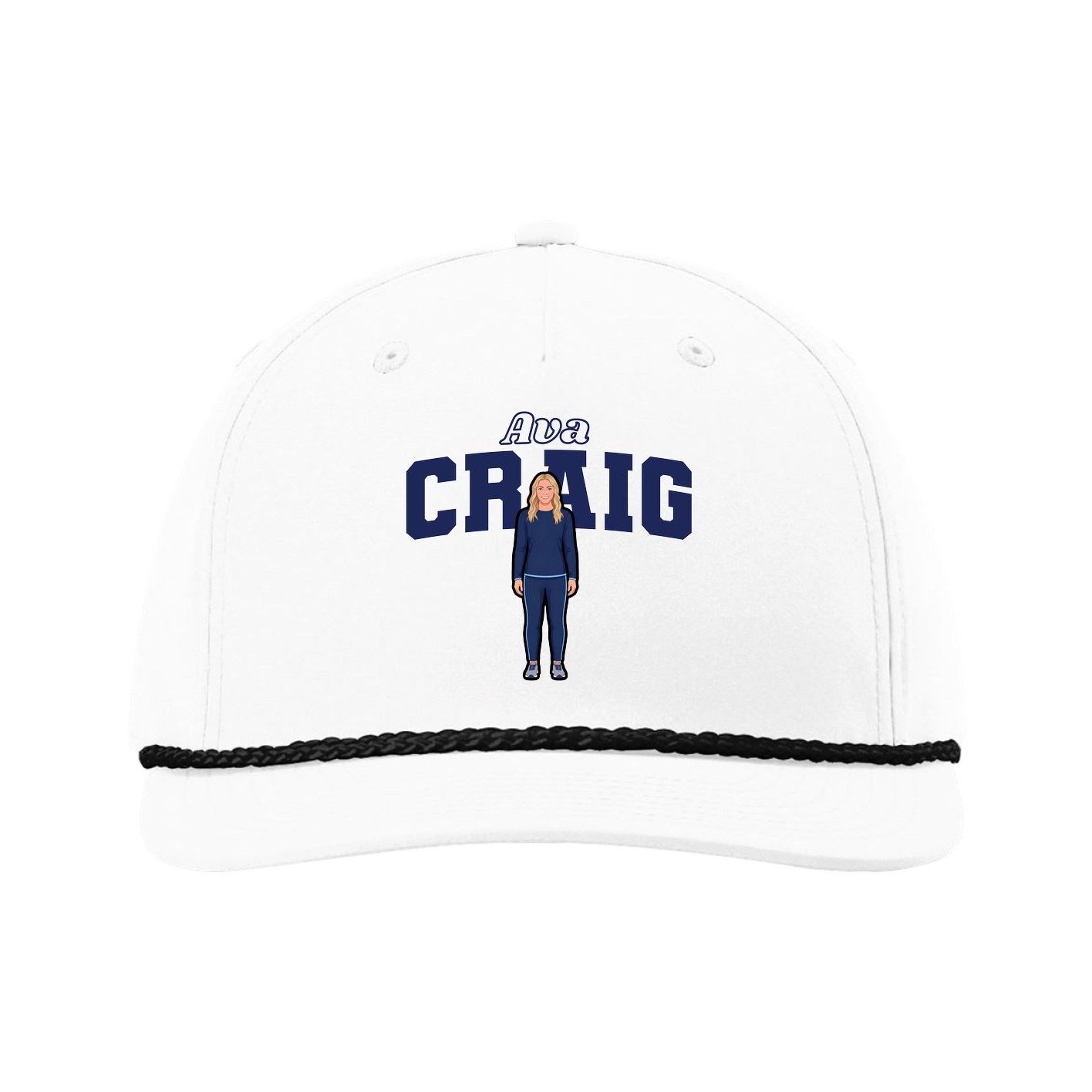 Five-Panel Classic Rope Cap — Name Arch in White