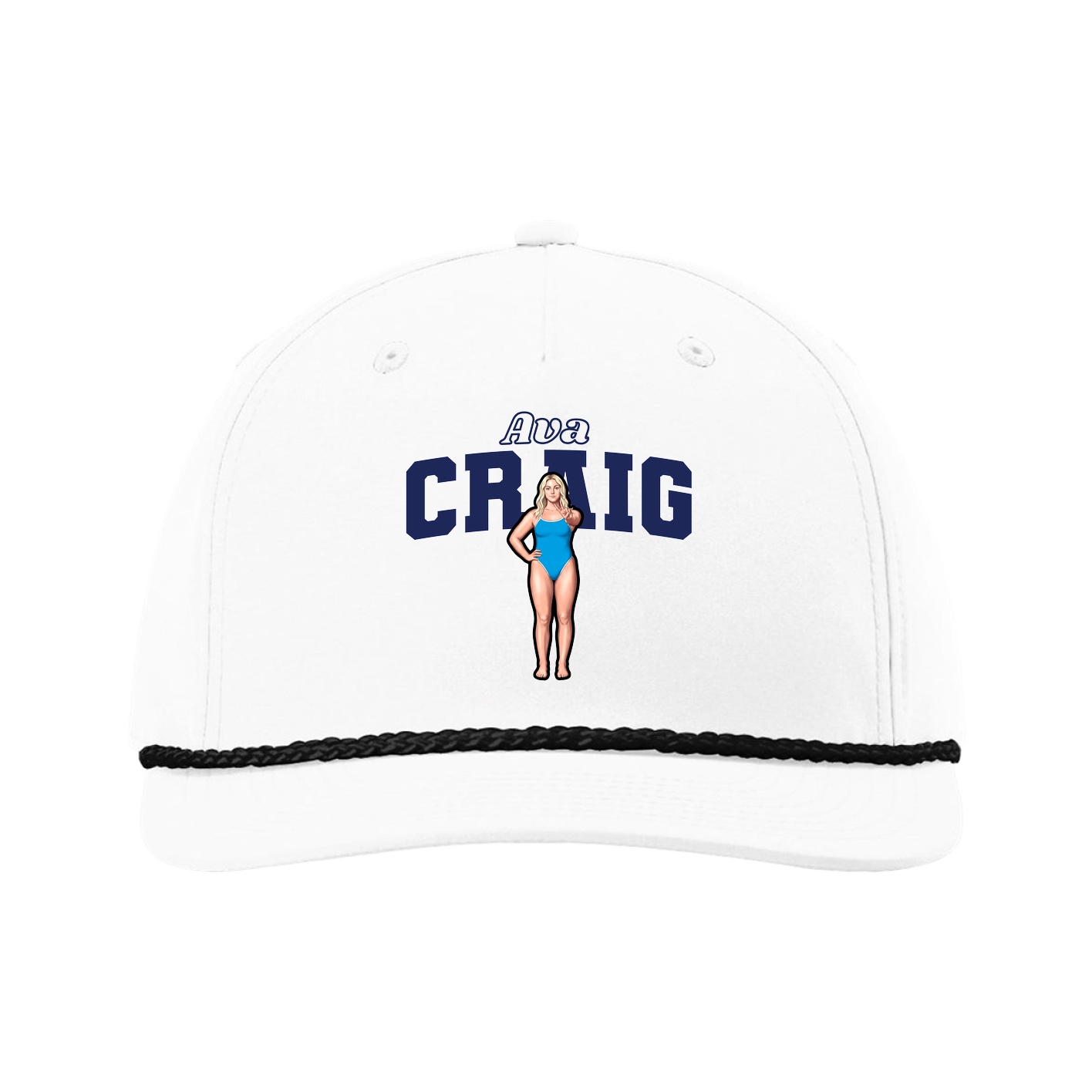 Five-Panel Classic Rope Cap — Name Arch in White