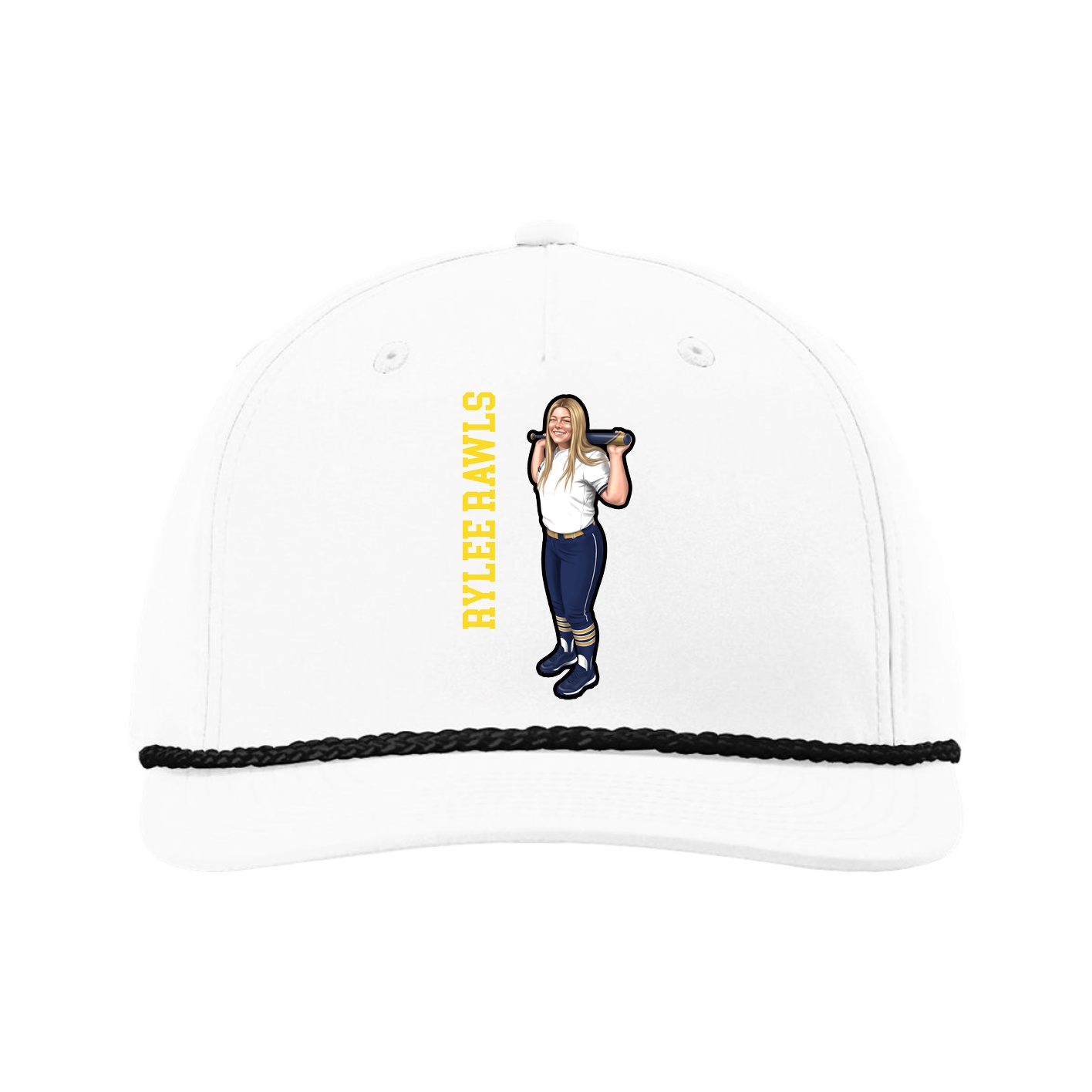 Five-Panel Classic Rope Cap — Name Vertical in White