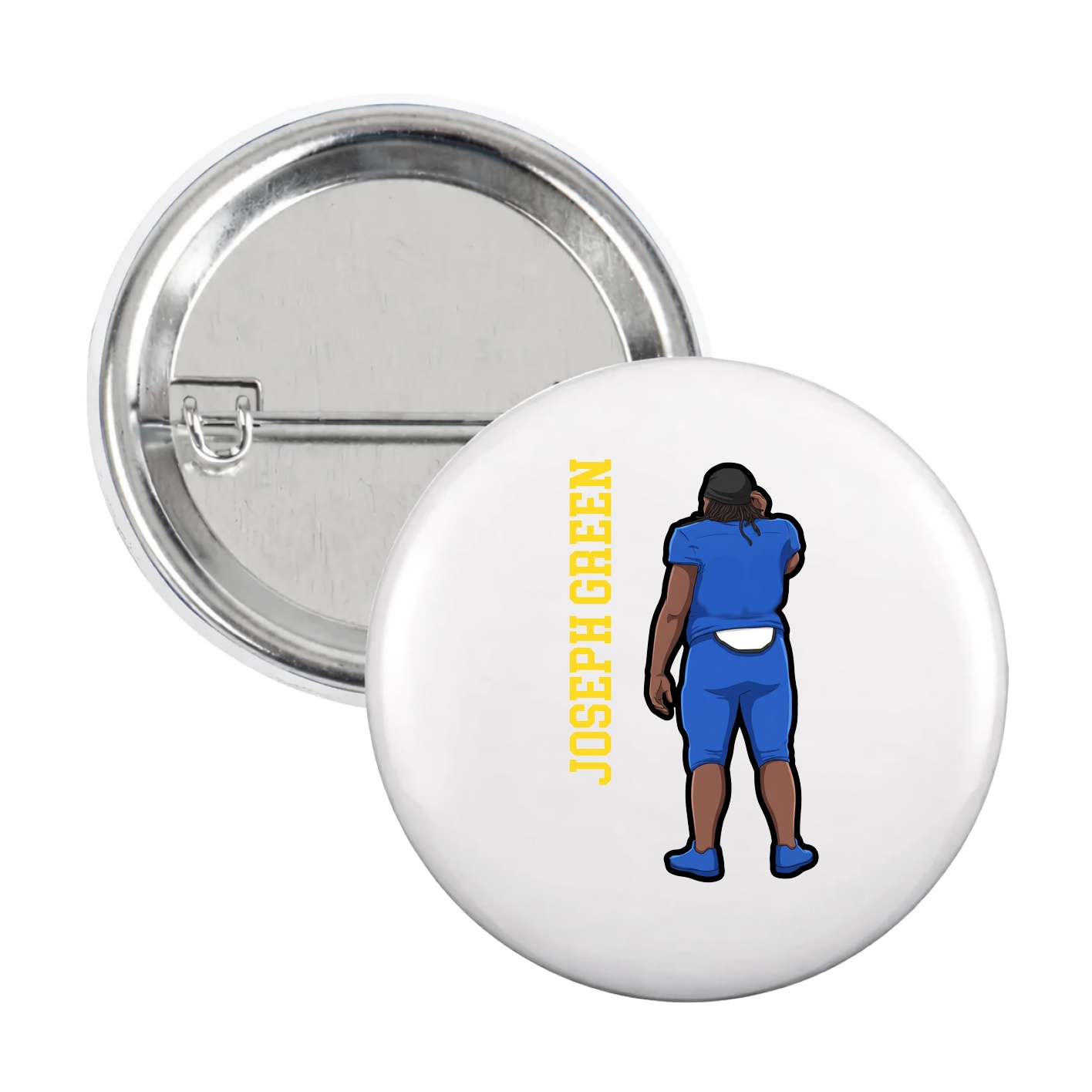 Game Day Button — Name Vertical in White