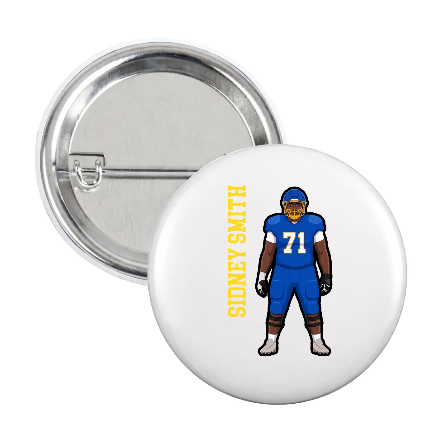 Game Day Button — Name Vertical in White