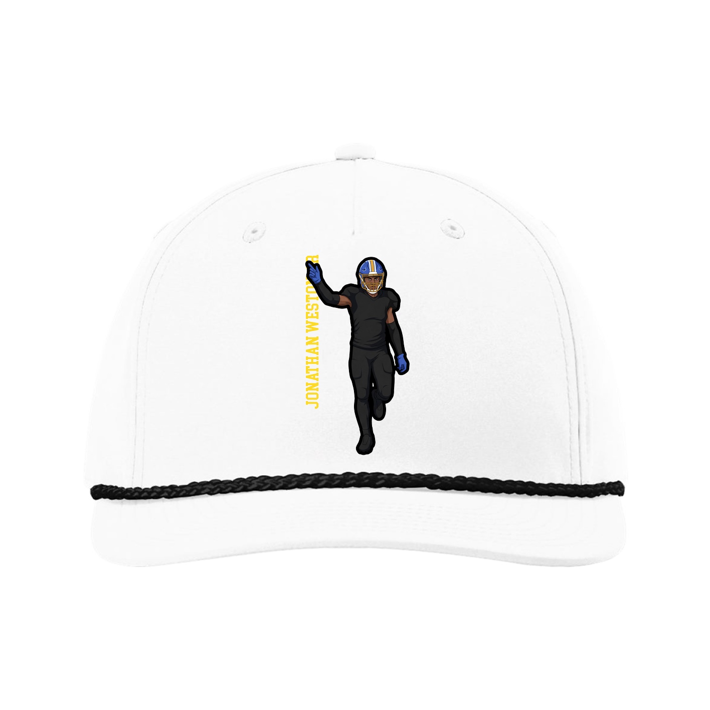 Five-Panel Classic Rope Cap — Name Vertical in White