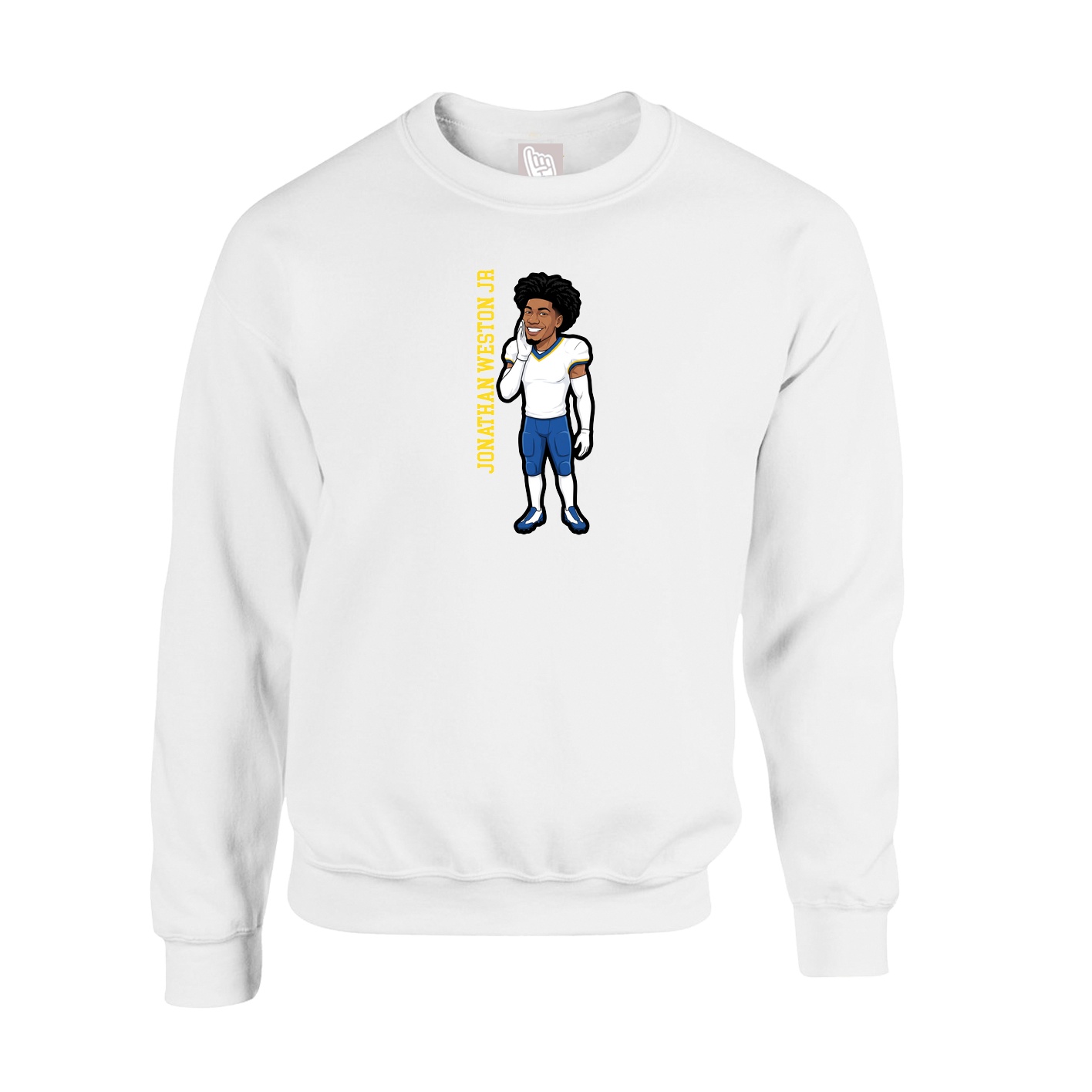 Fleece Crew — Name Vertical in White