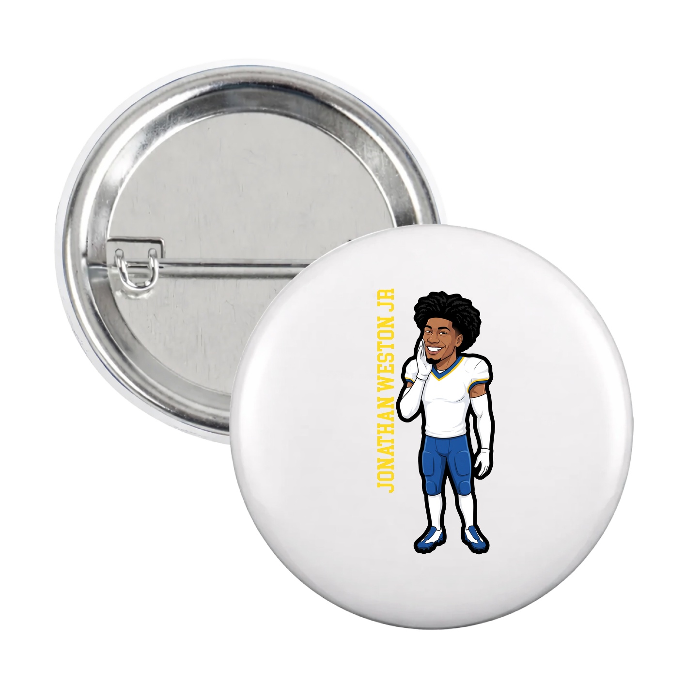 Game Day Button — Name Vertical in White