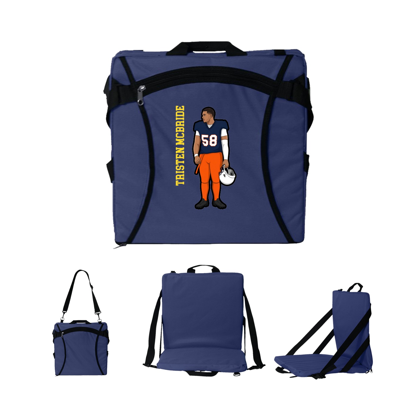 Folding Stadium Seat — Name Vertical in Navy