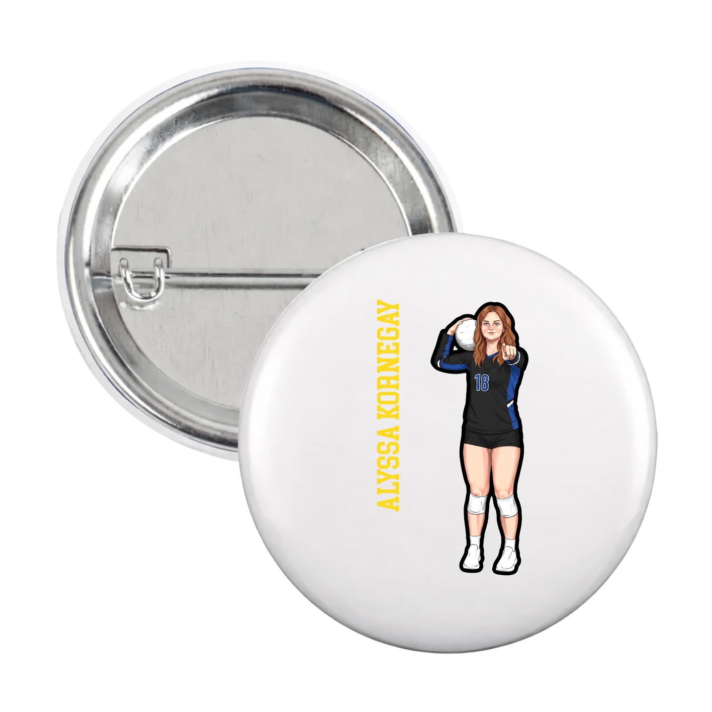 Game Day Button — Name Vertical in White