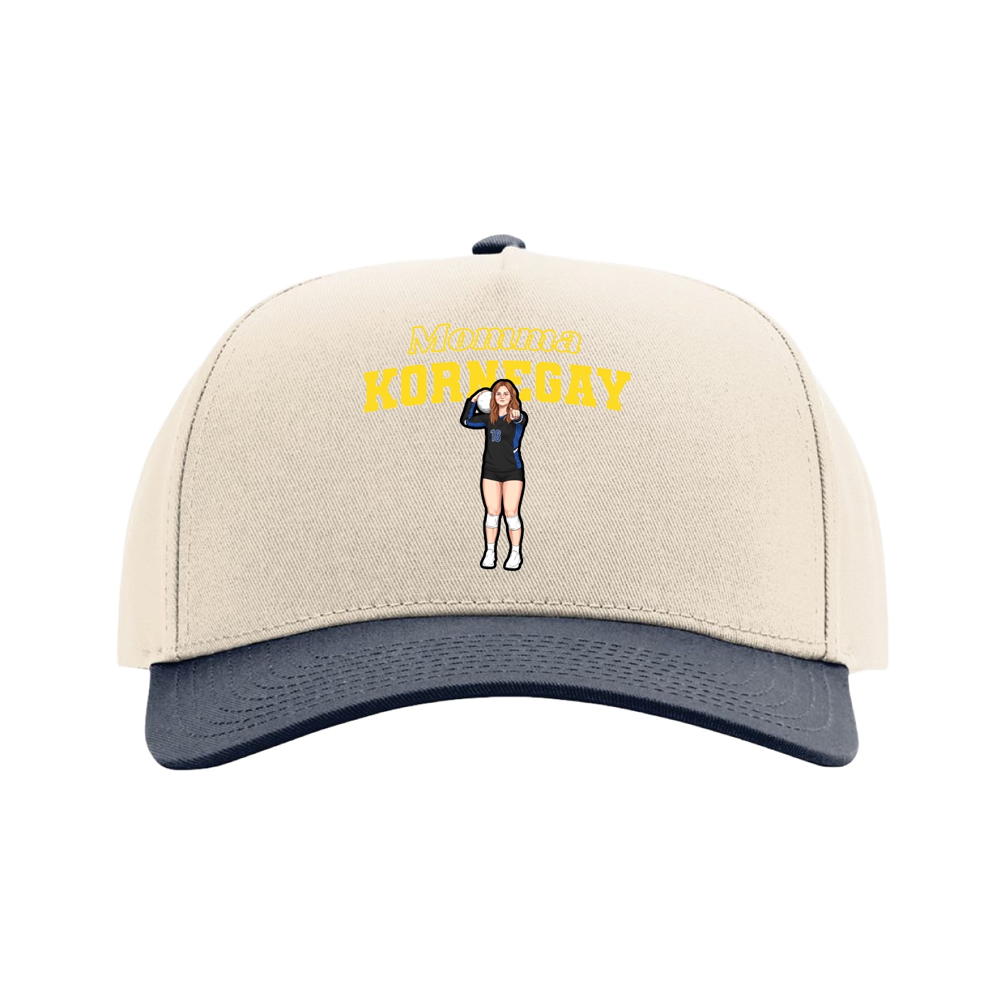 Full Fabric Five-Panel Champ Cap — Mothers Day Block in Cream/Navy