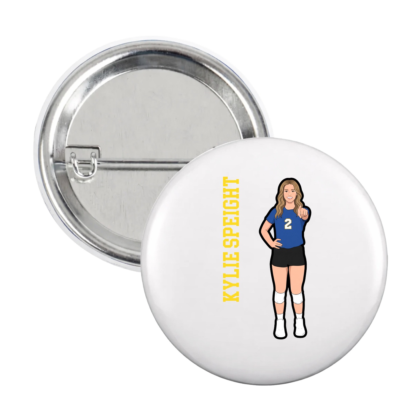 Game Day Button — Name Vertical in White