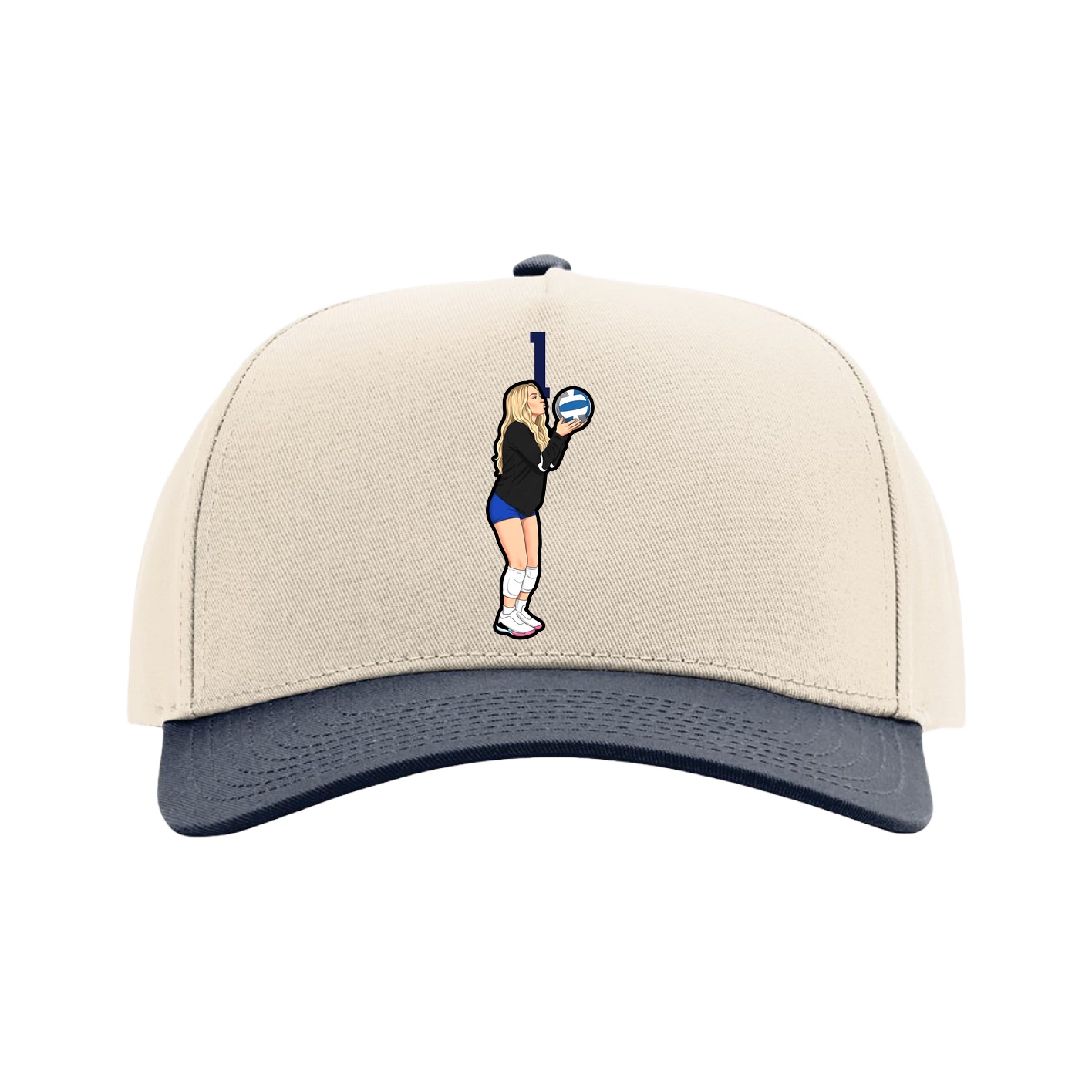 Full Fabric Five-Panel Champ Cap — Number Top in Cream/Navy