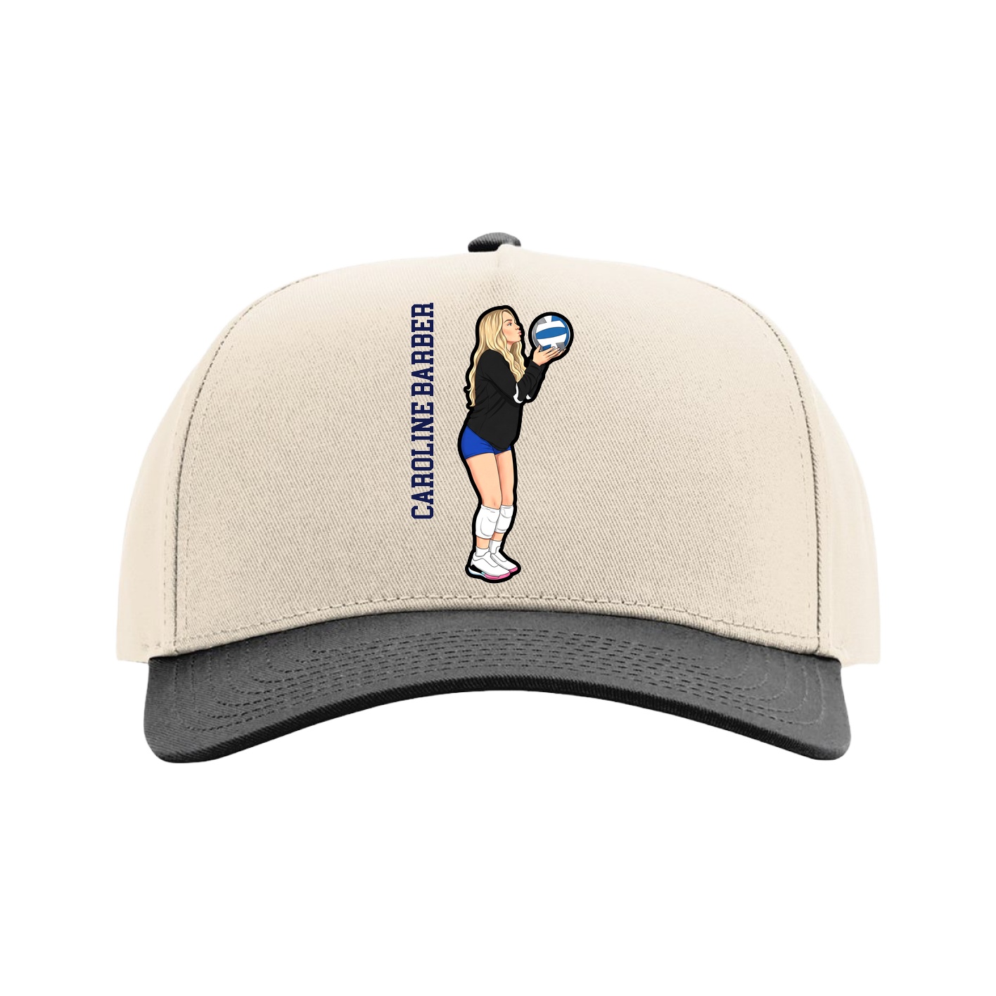 Full Fabric Five-Panel Champ Cap — Name Vertical in Cream/Black