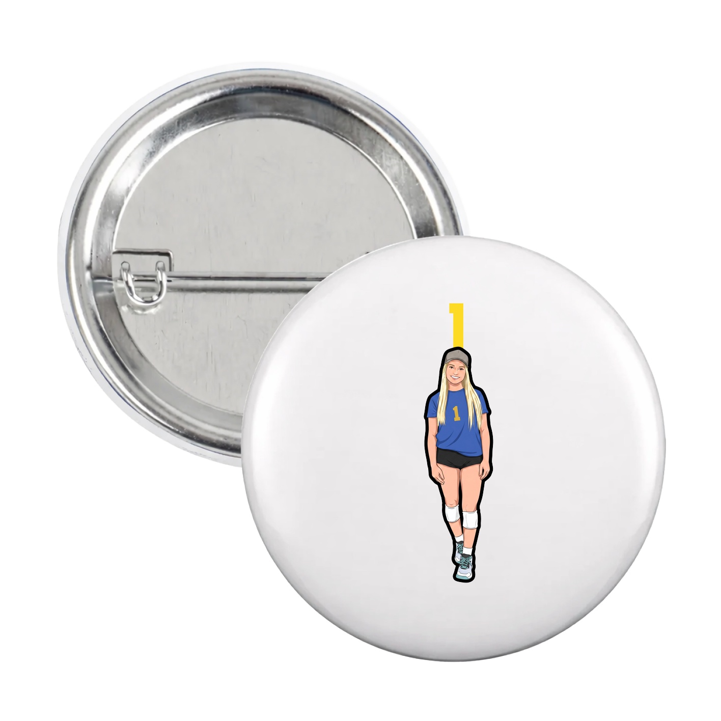 Game Day Button — Number Top in White