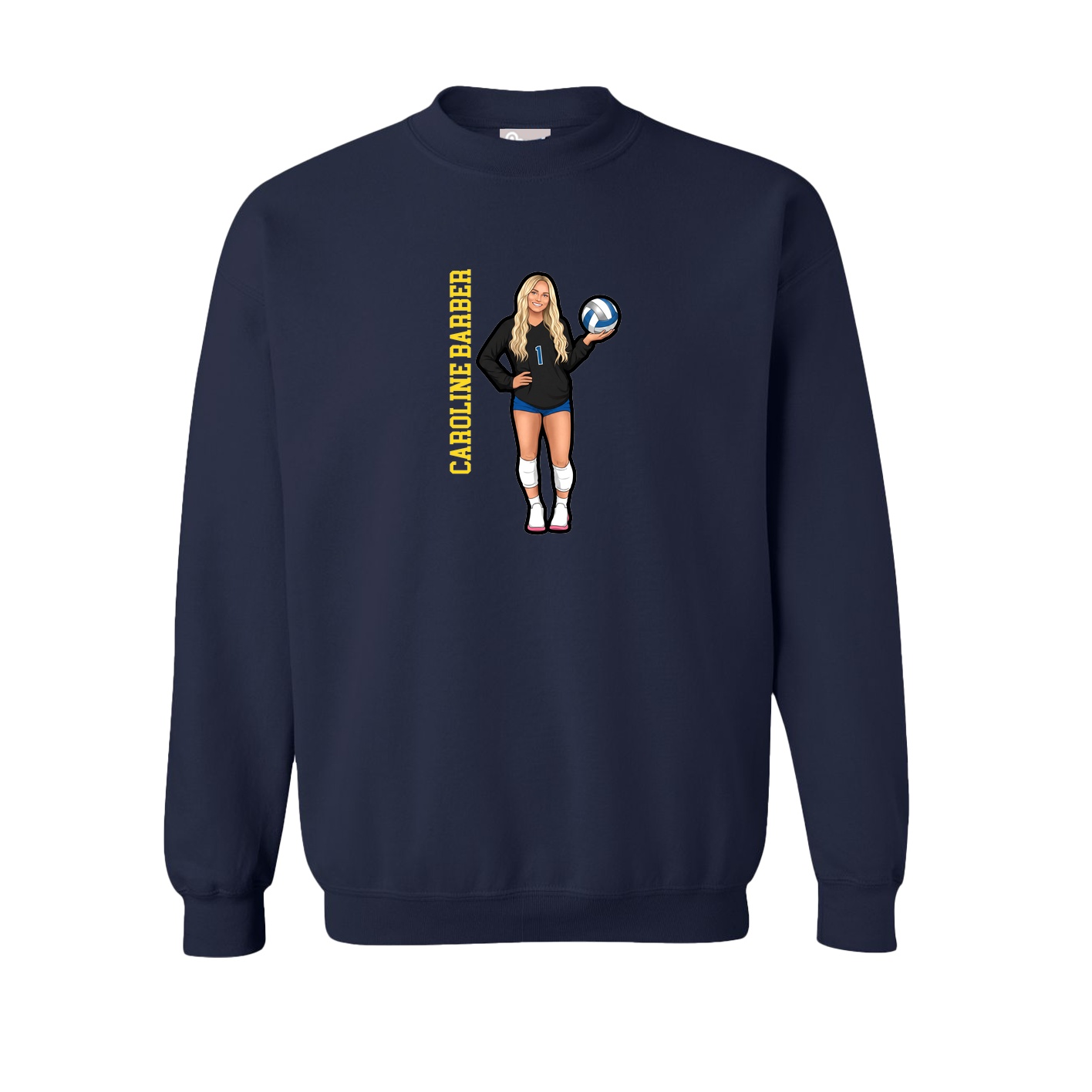 Fleece Crew — Name Vertical in Navy