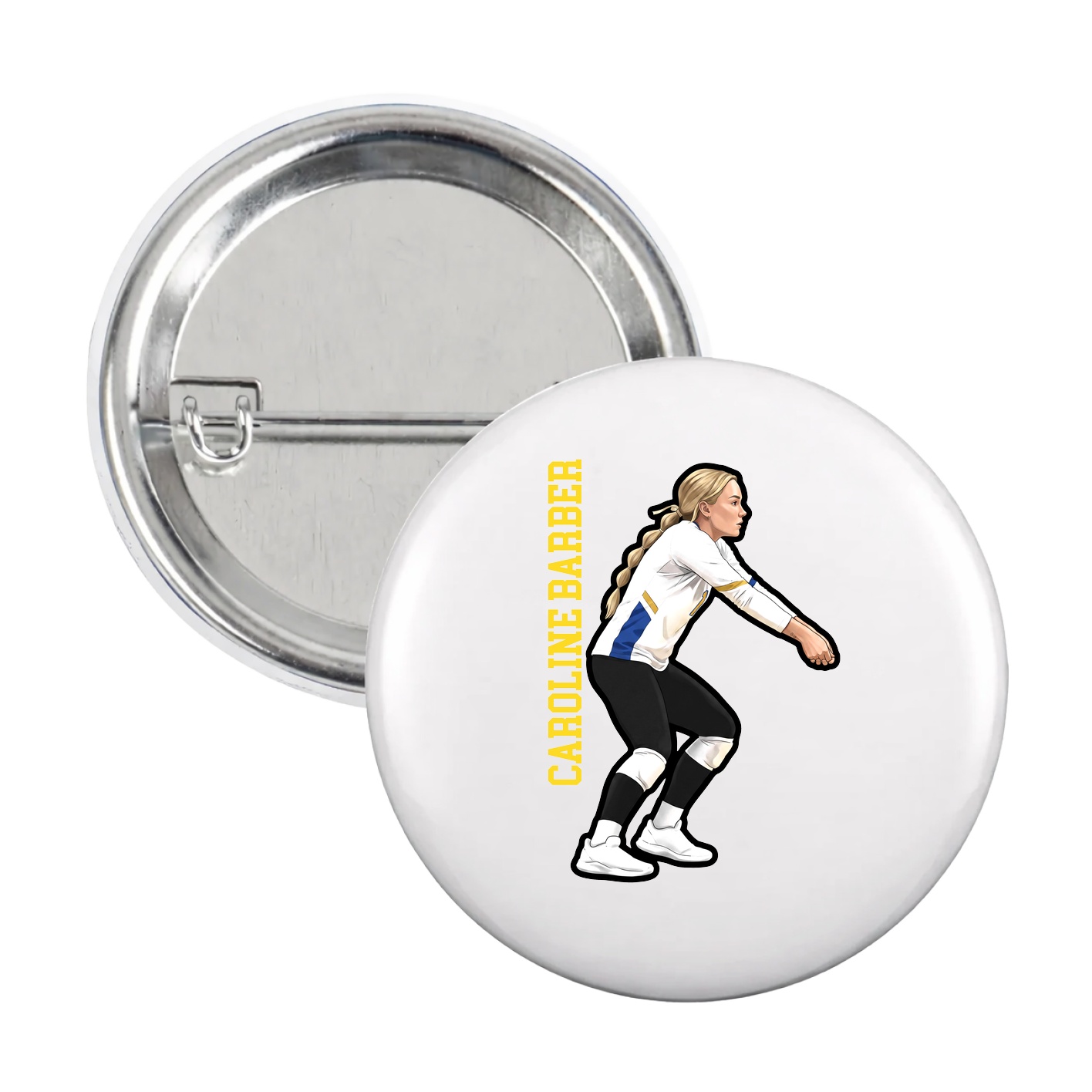 Game Day Button — Name Vertical in White