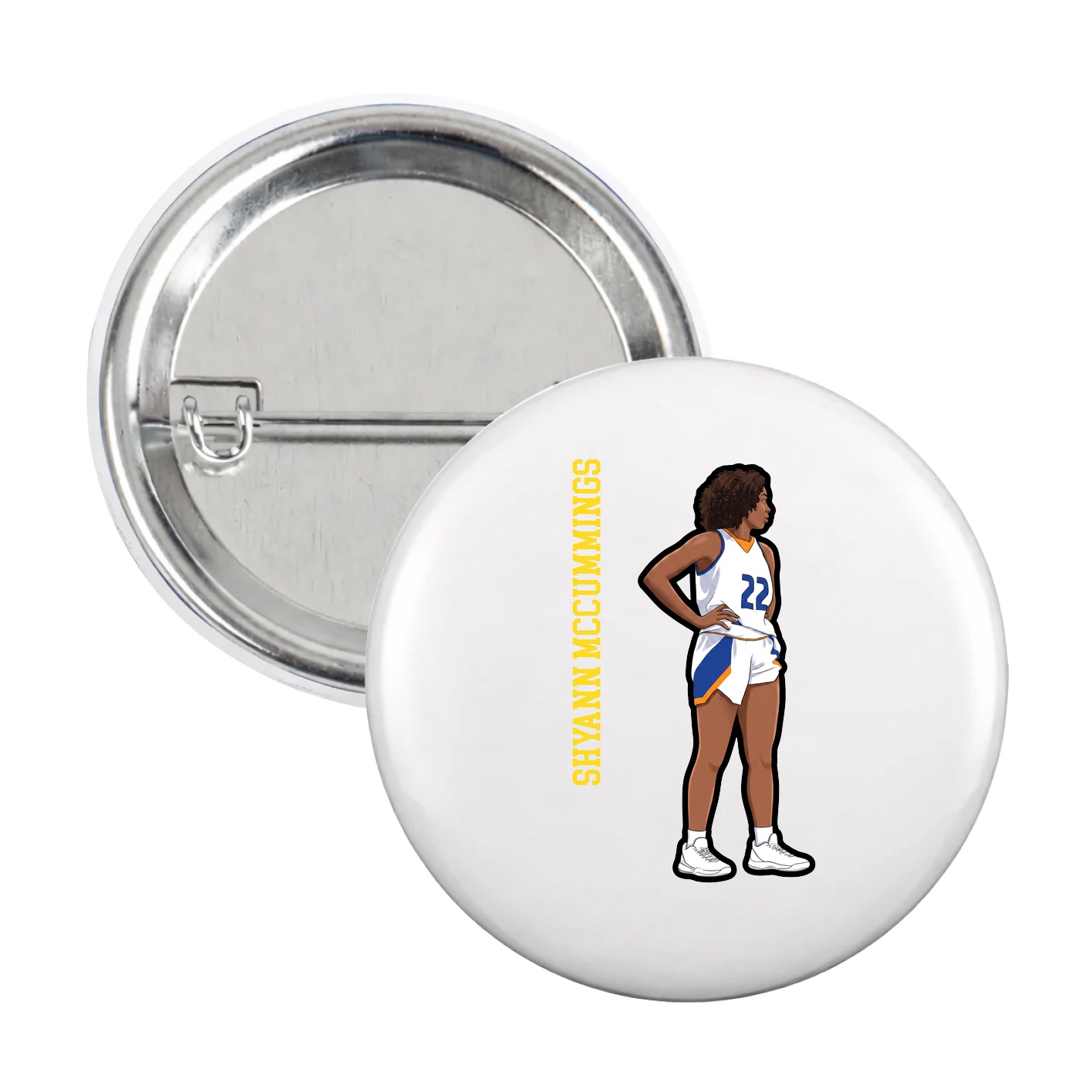 Game Day Button — Name Vertical in White