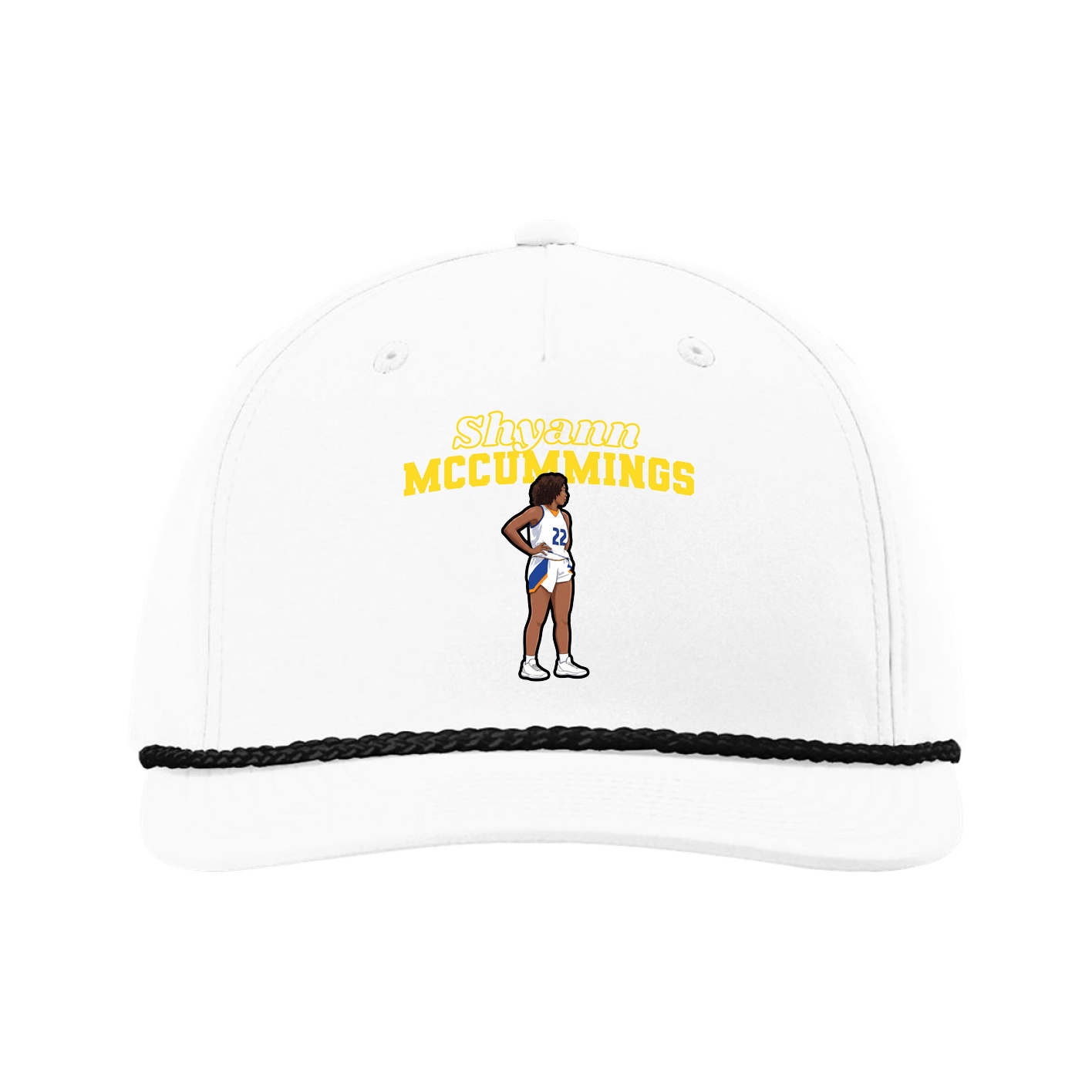 Five-Panel Classic Rope Cap — Name Arch in White