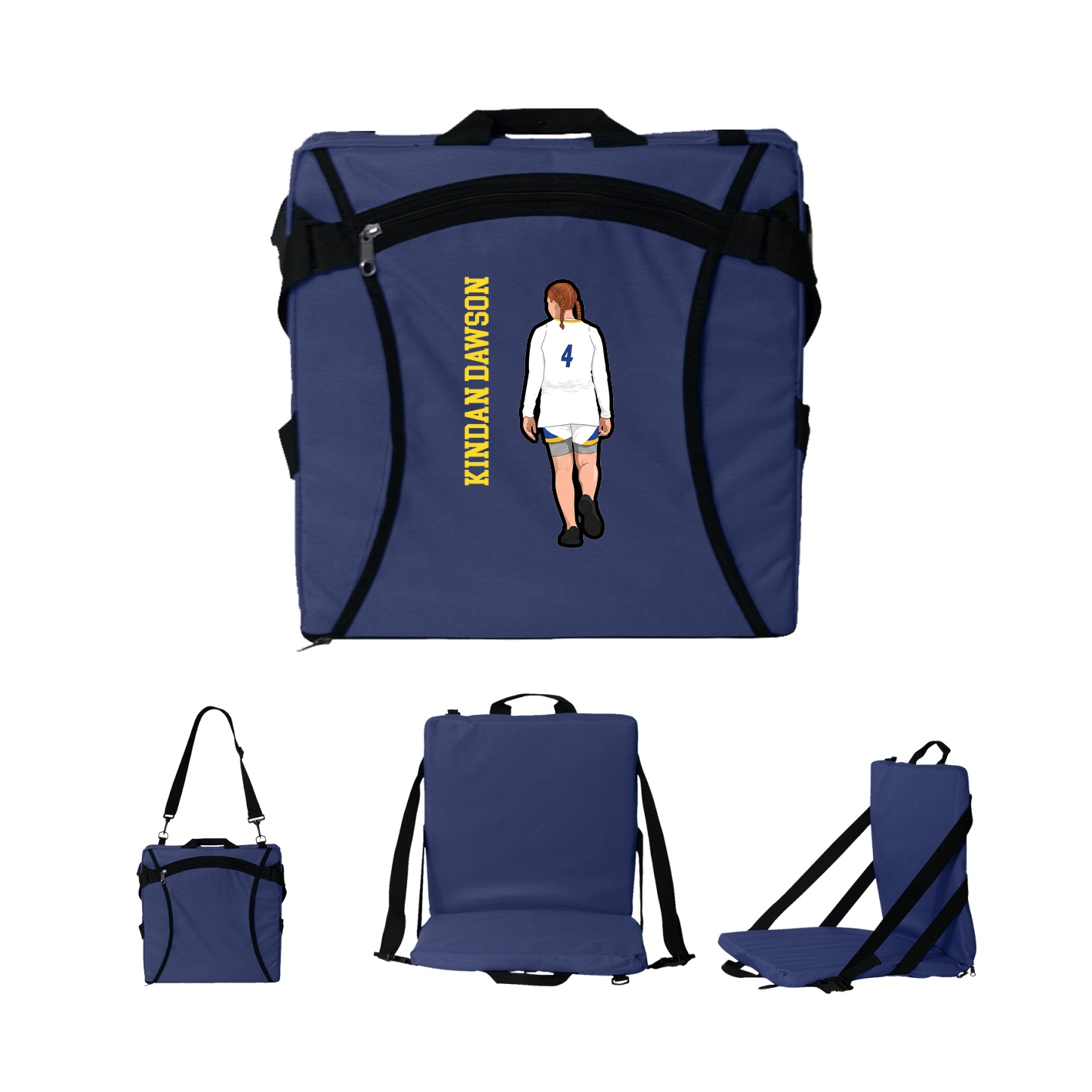 Folding Stadium Seat — Name Vertical in Navy