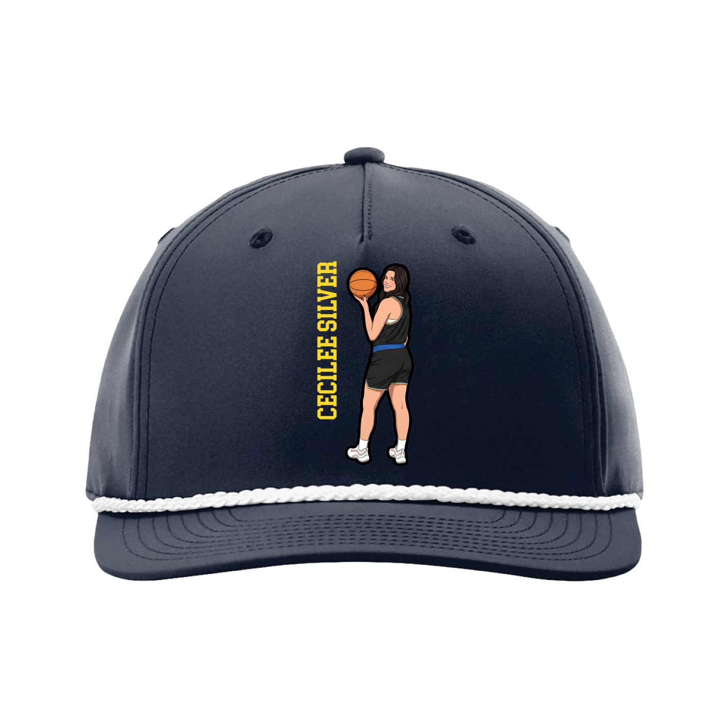Five-Panel Classic Rope Cap — Name Vertical in Navy