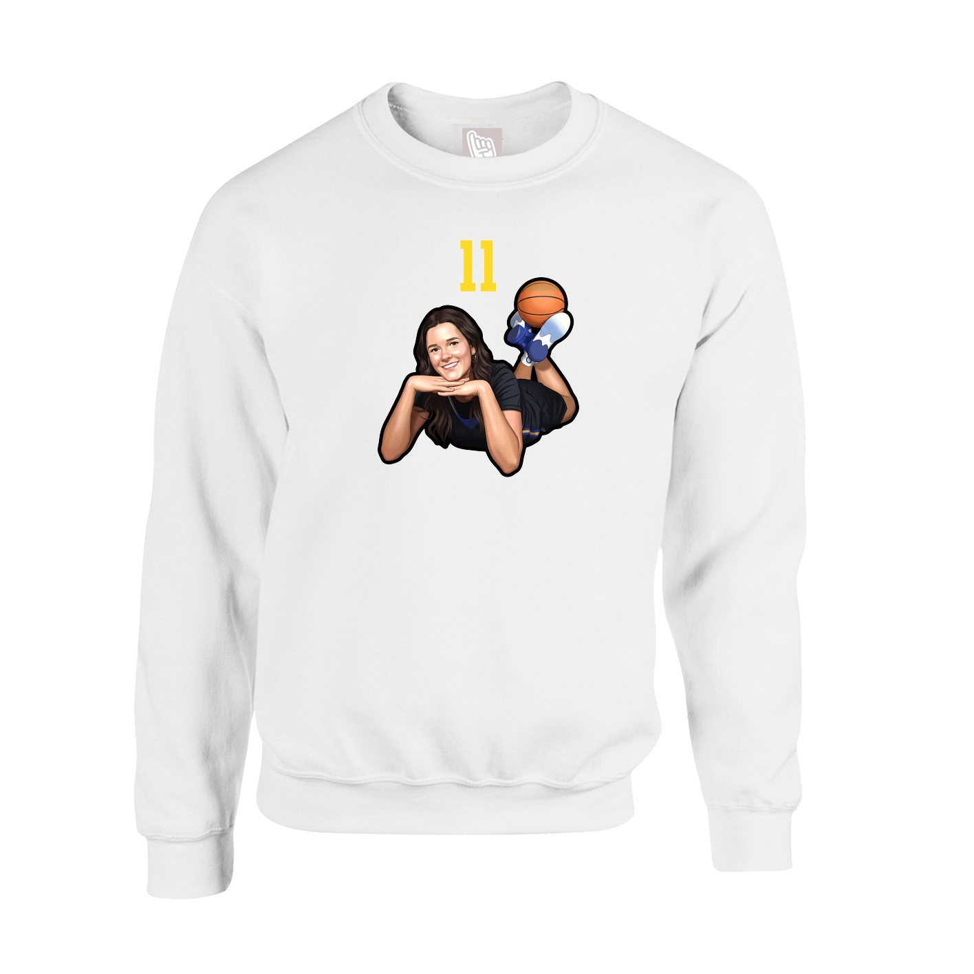 Fleece Crew — Number Top in White