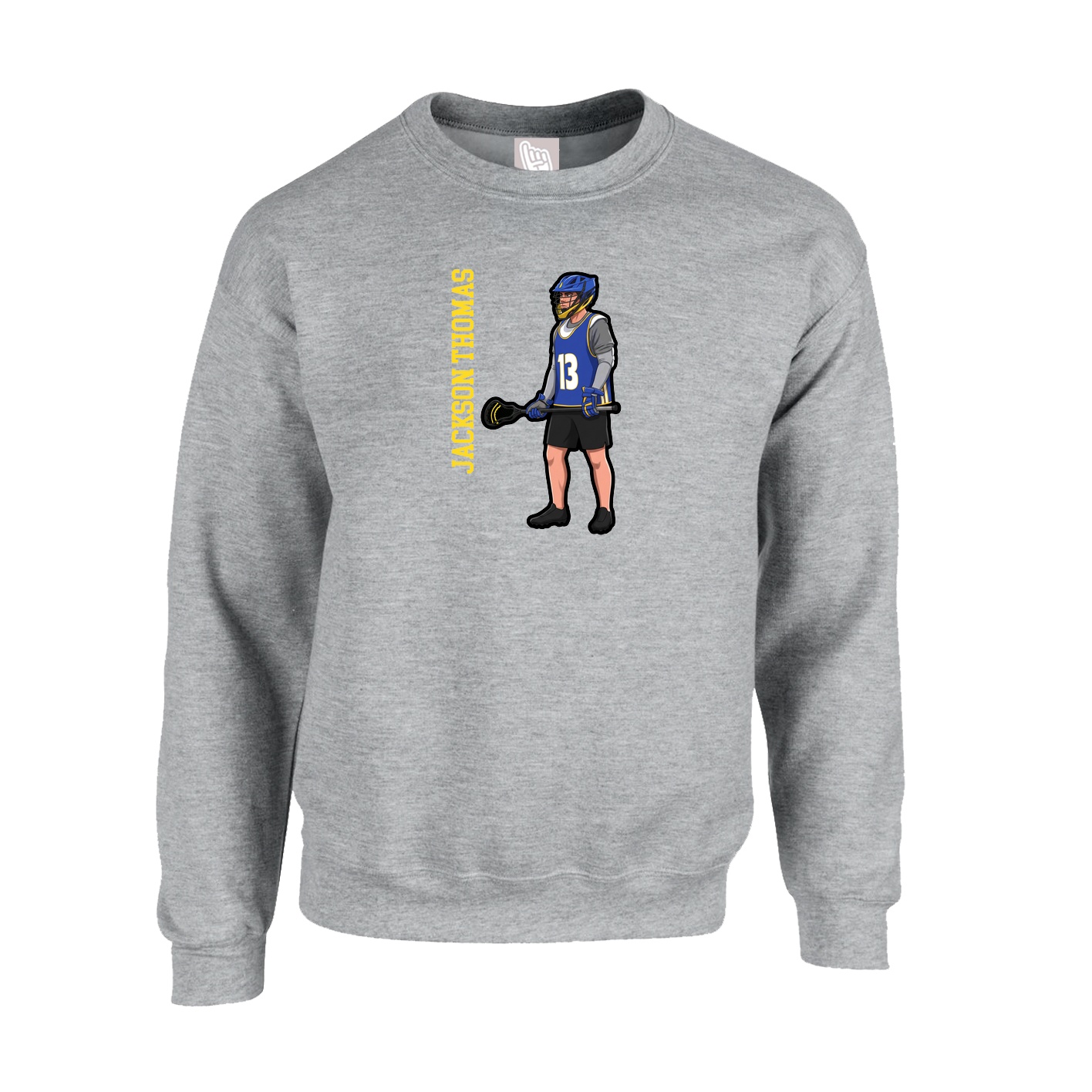 Fleece Crew — Name Vertical in Grey