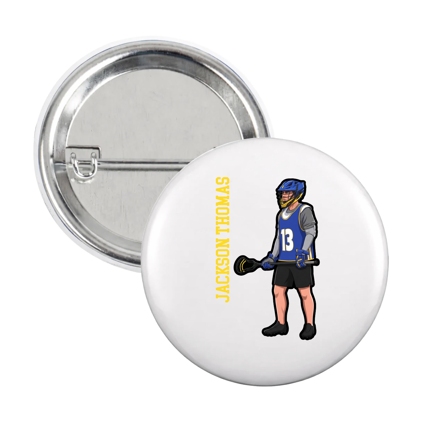 Game Day Button — Name Vertical in White