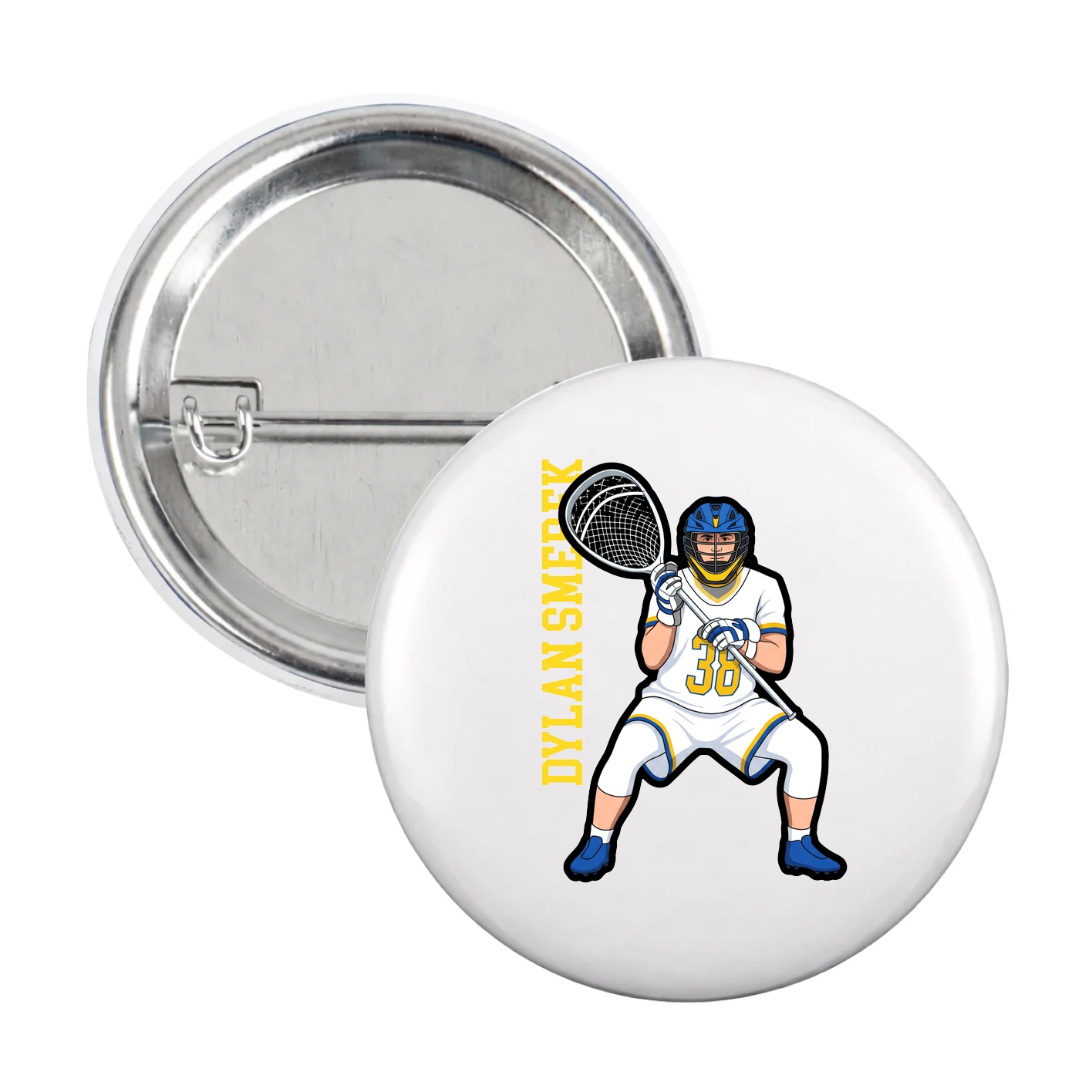 Game Day Button — Name Vertical in White