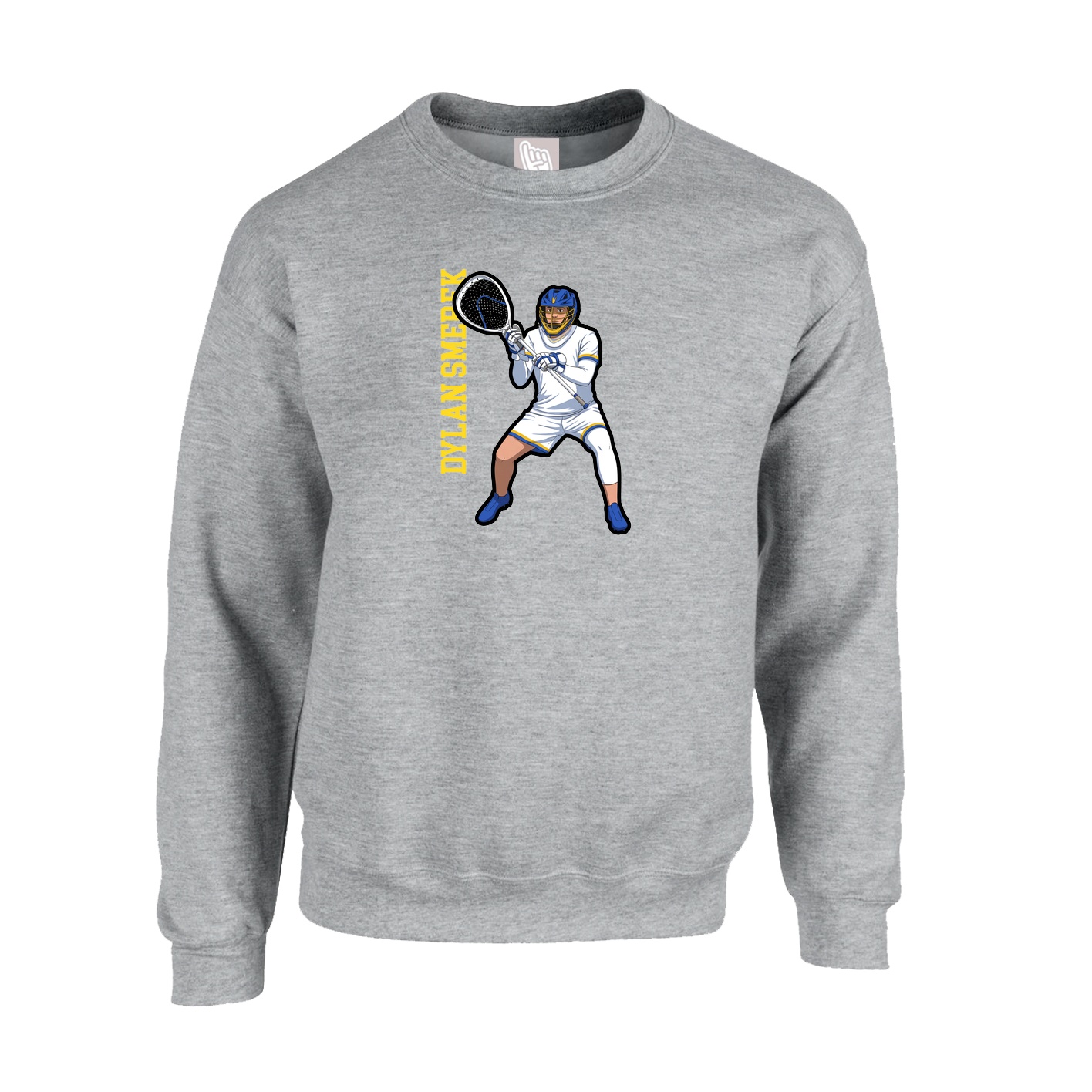 Fleece Crew — Name Vertical in Grey