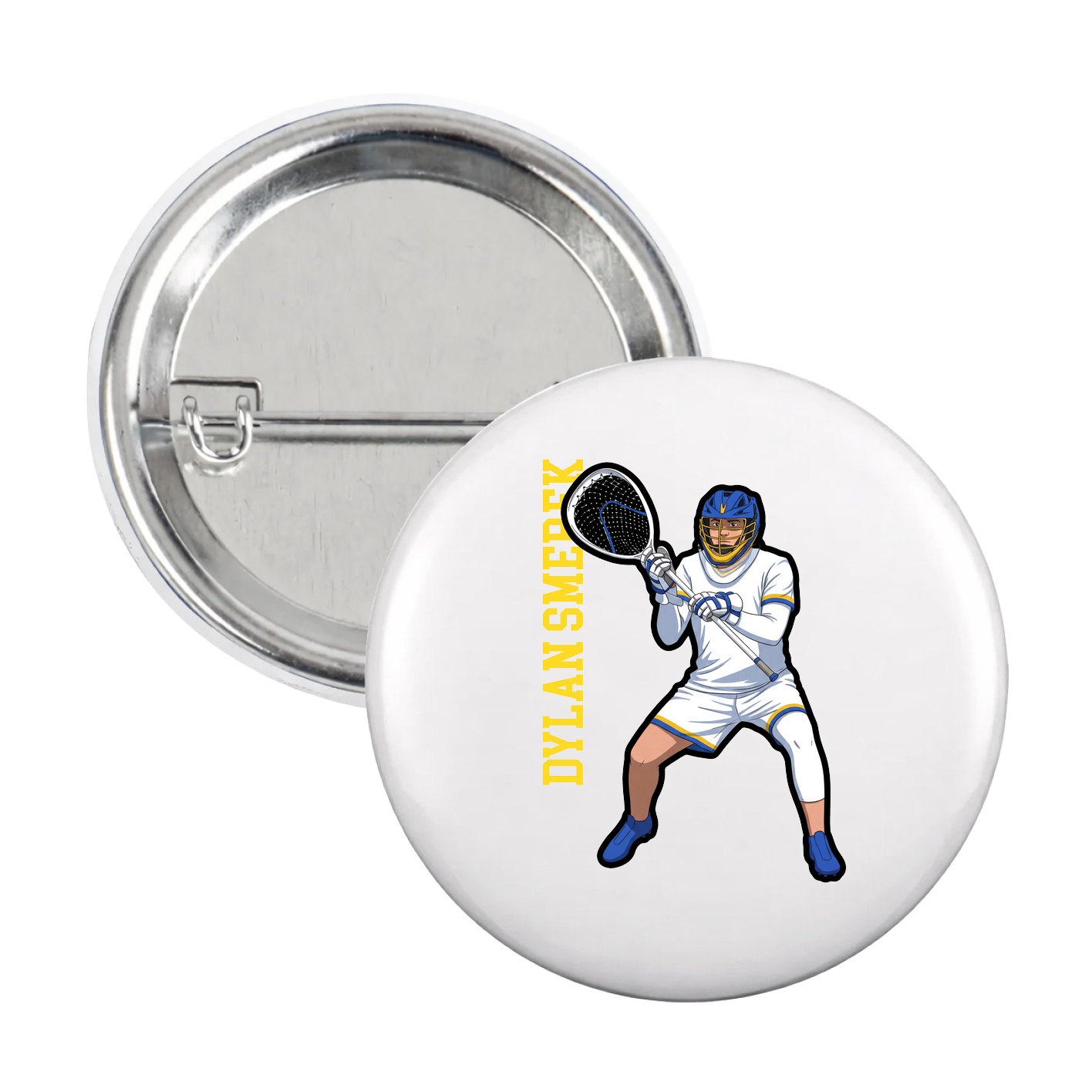 Game Day Button — Name Vertical in White