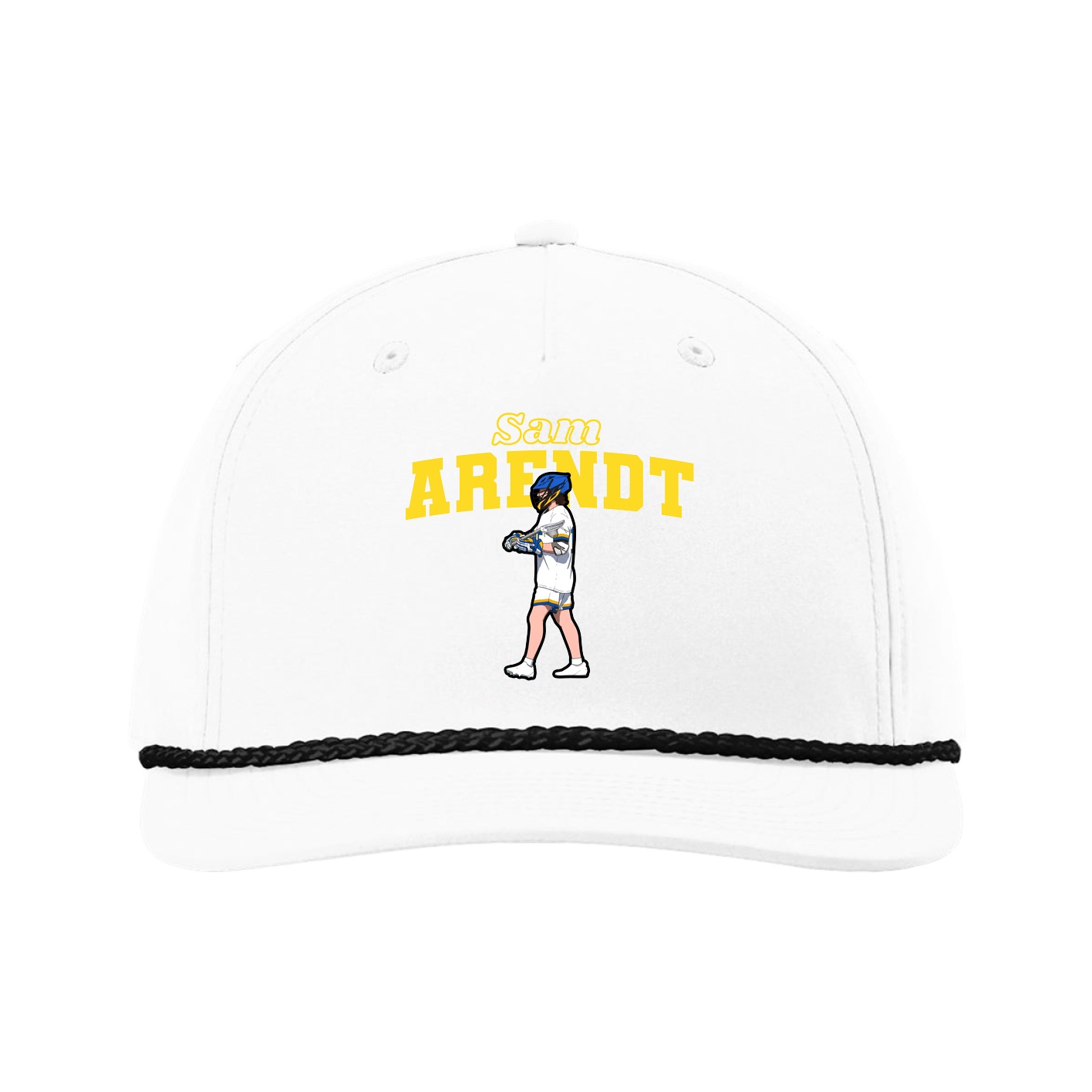 Five-Panel Classic Rope Cap — Name Arch in White