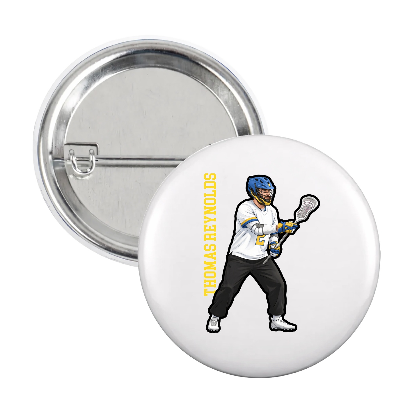 Game Day Button — Name Vertical in White