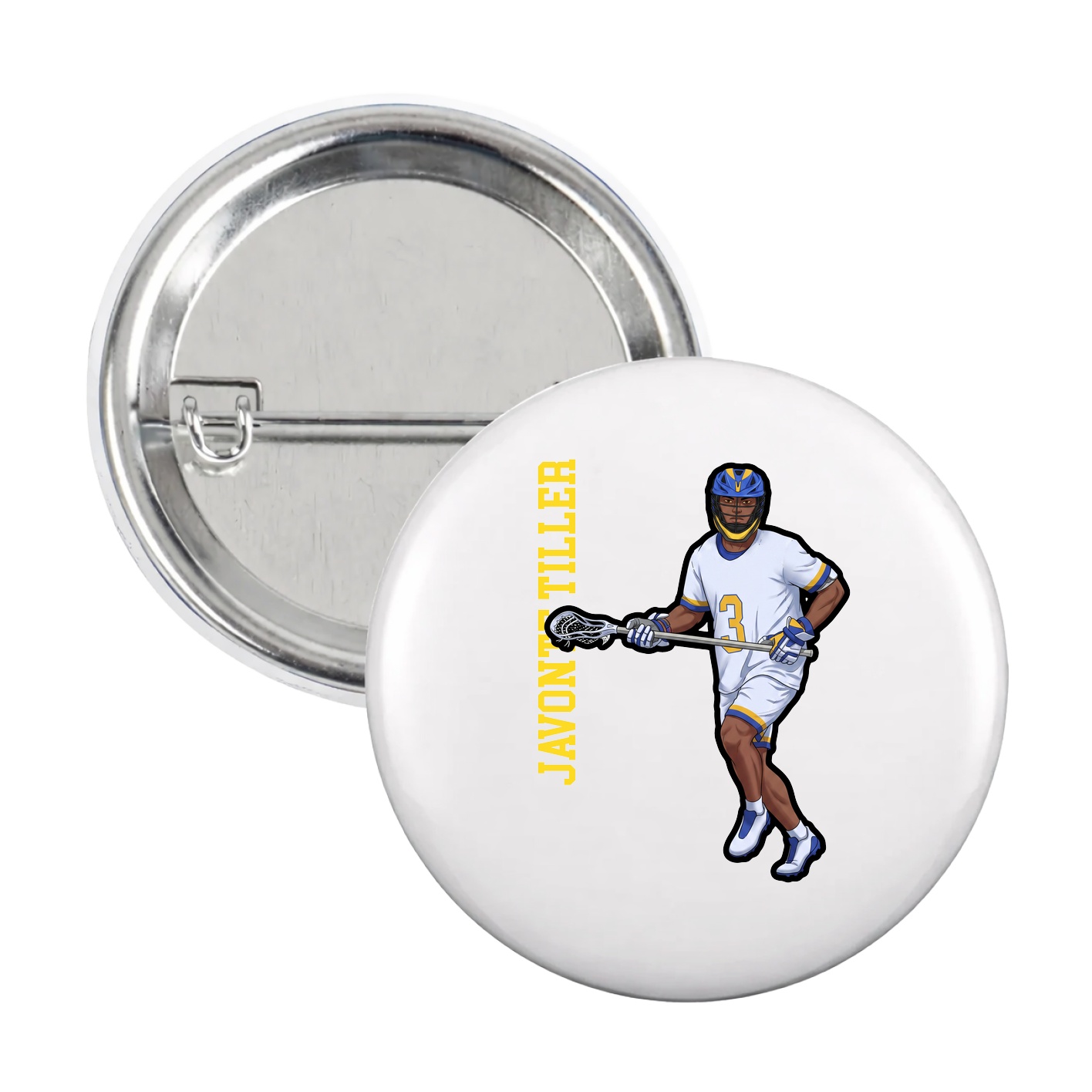 Game Day Button — Name Vertical in White