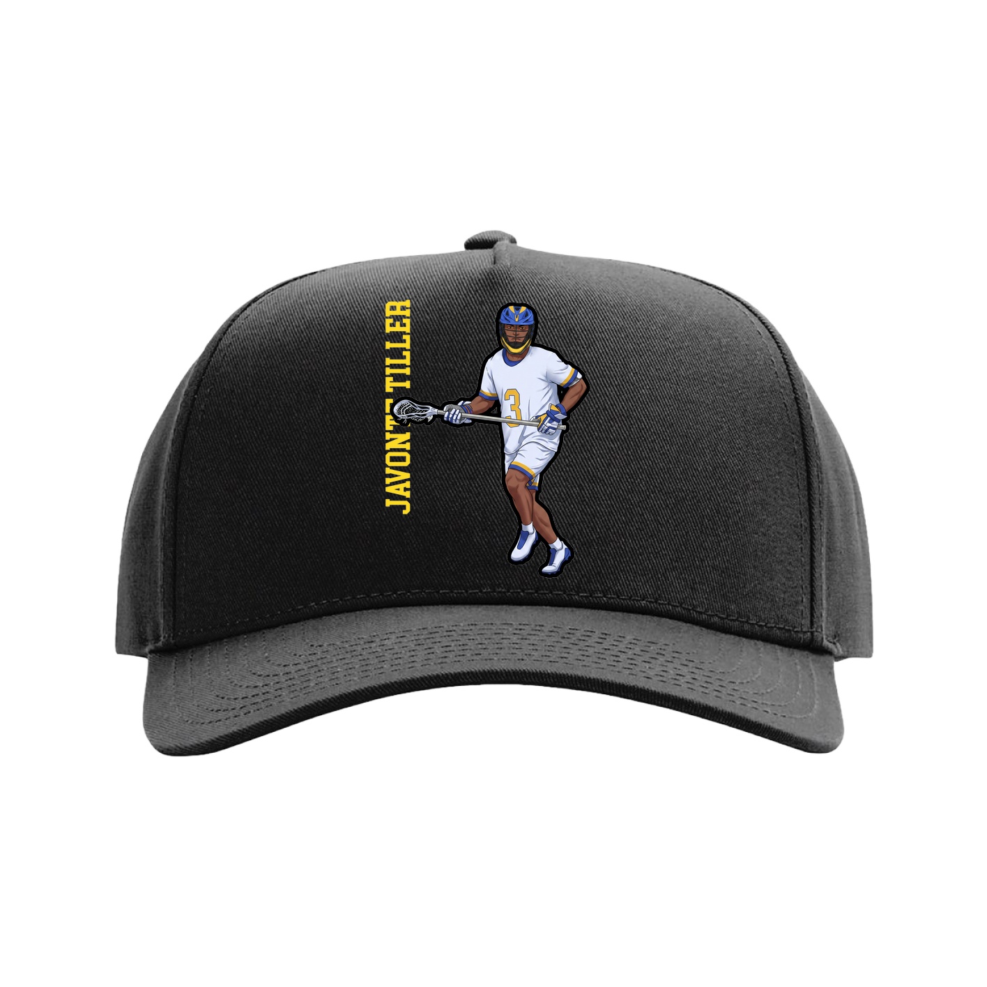 Full Fabric Five-Panel Champ Cap — Name Vertical in Black