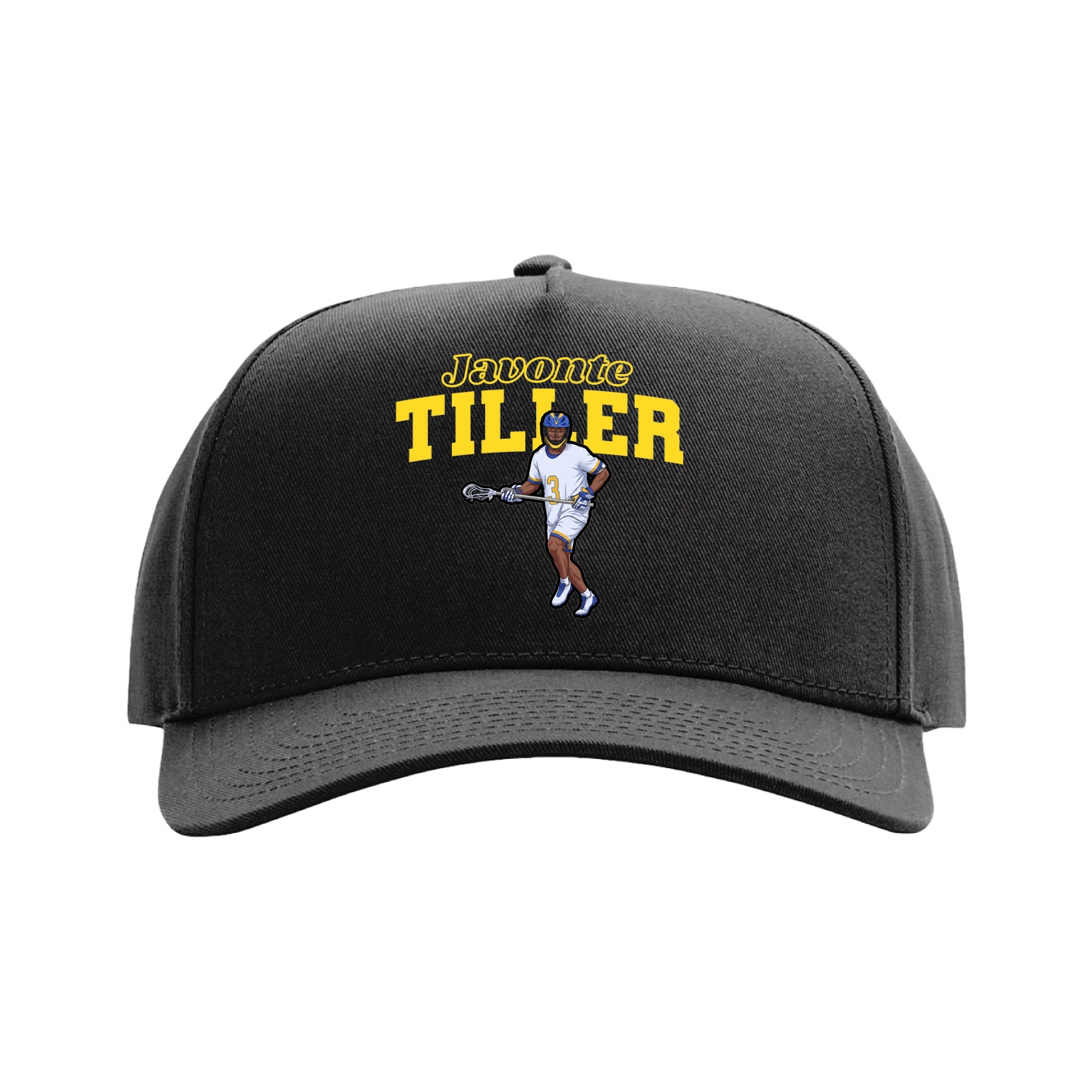 Full Fabric Five-Panel Champ Cap — Name Arch in Black