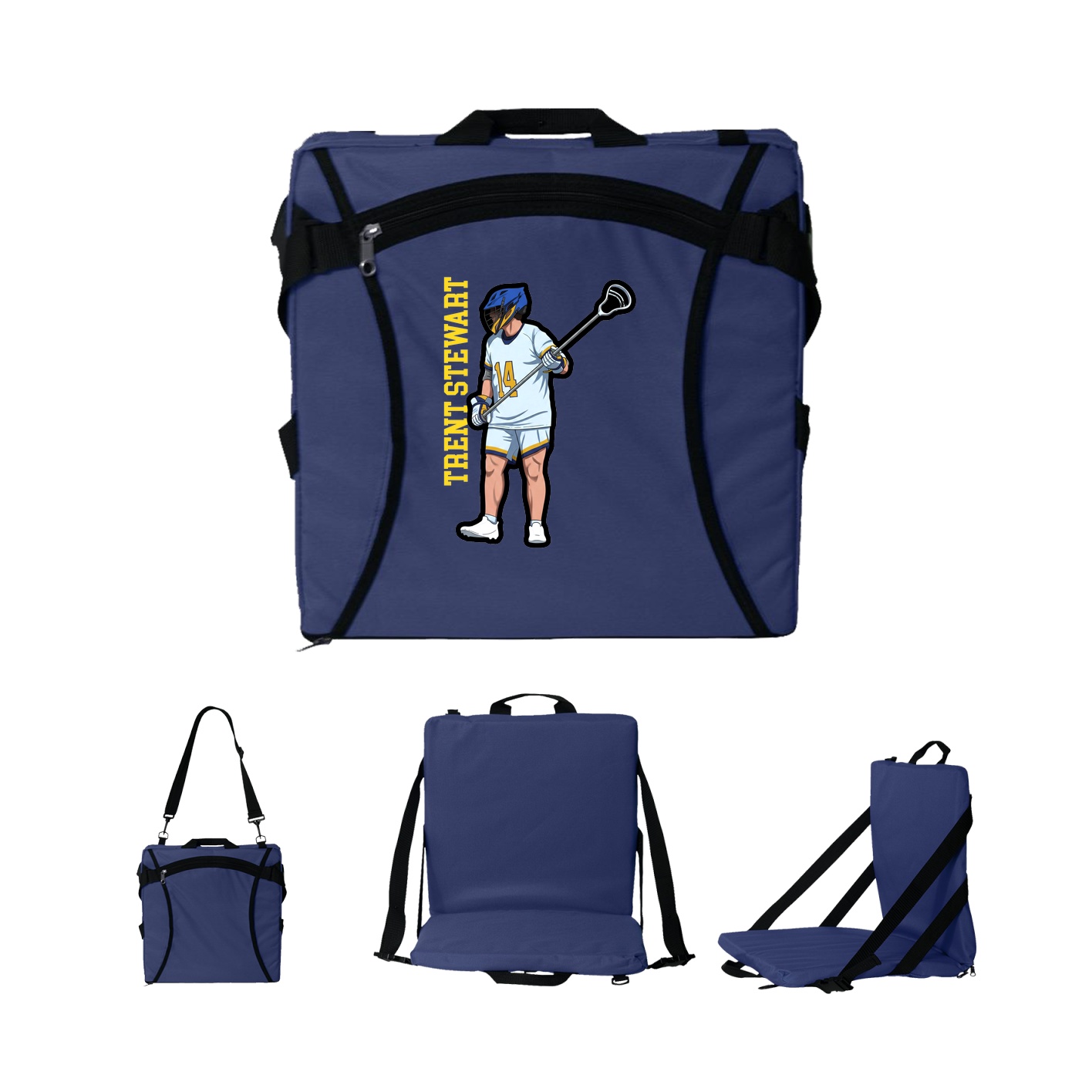 Folding Stadium Seat — Name Vertical in Navy