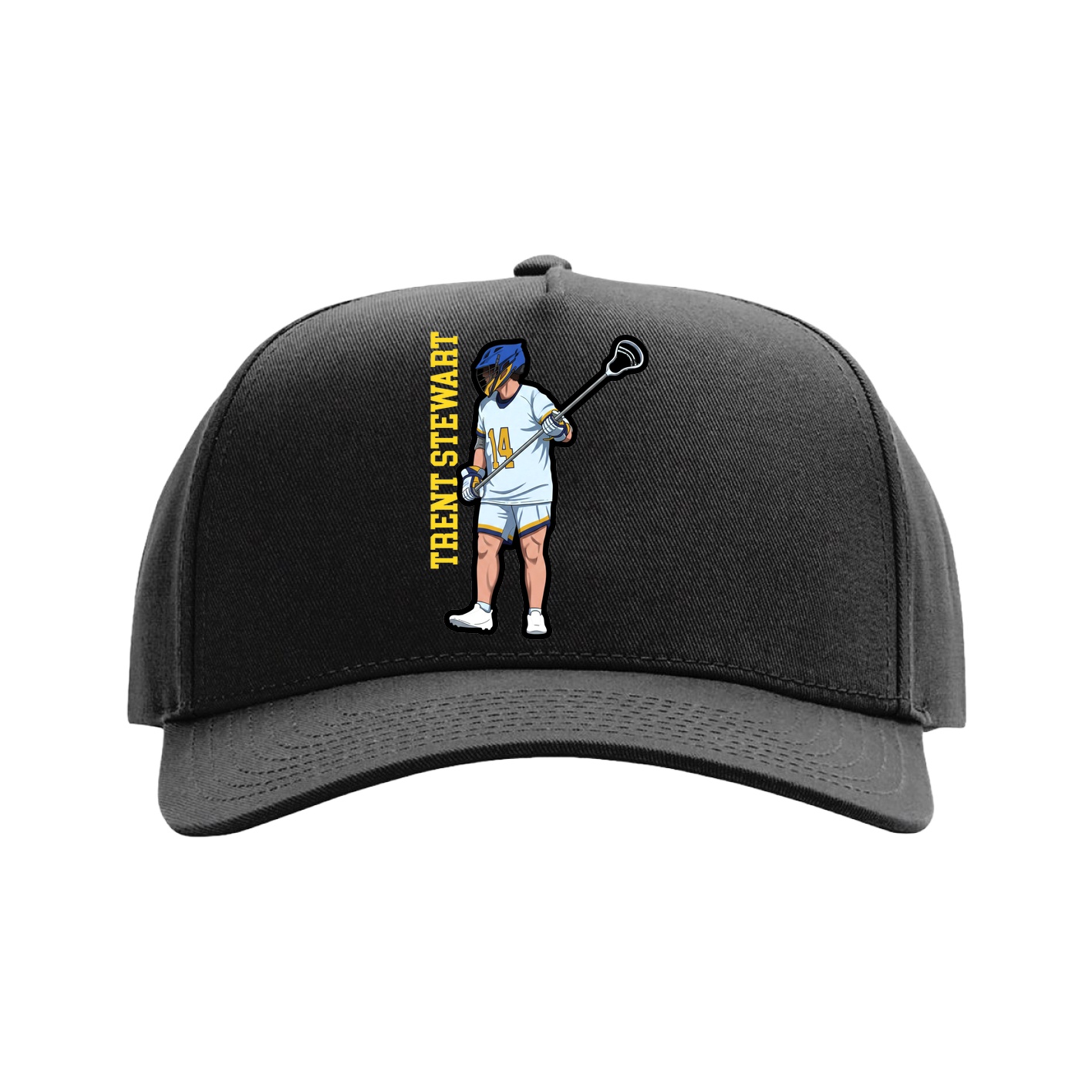 Full Fabric Five-Panel Champ Cap — Name Vertical in Black
