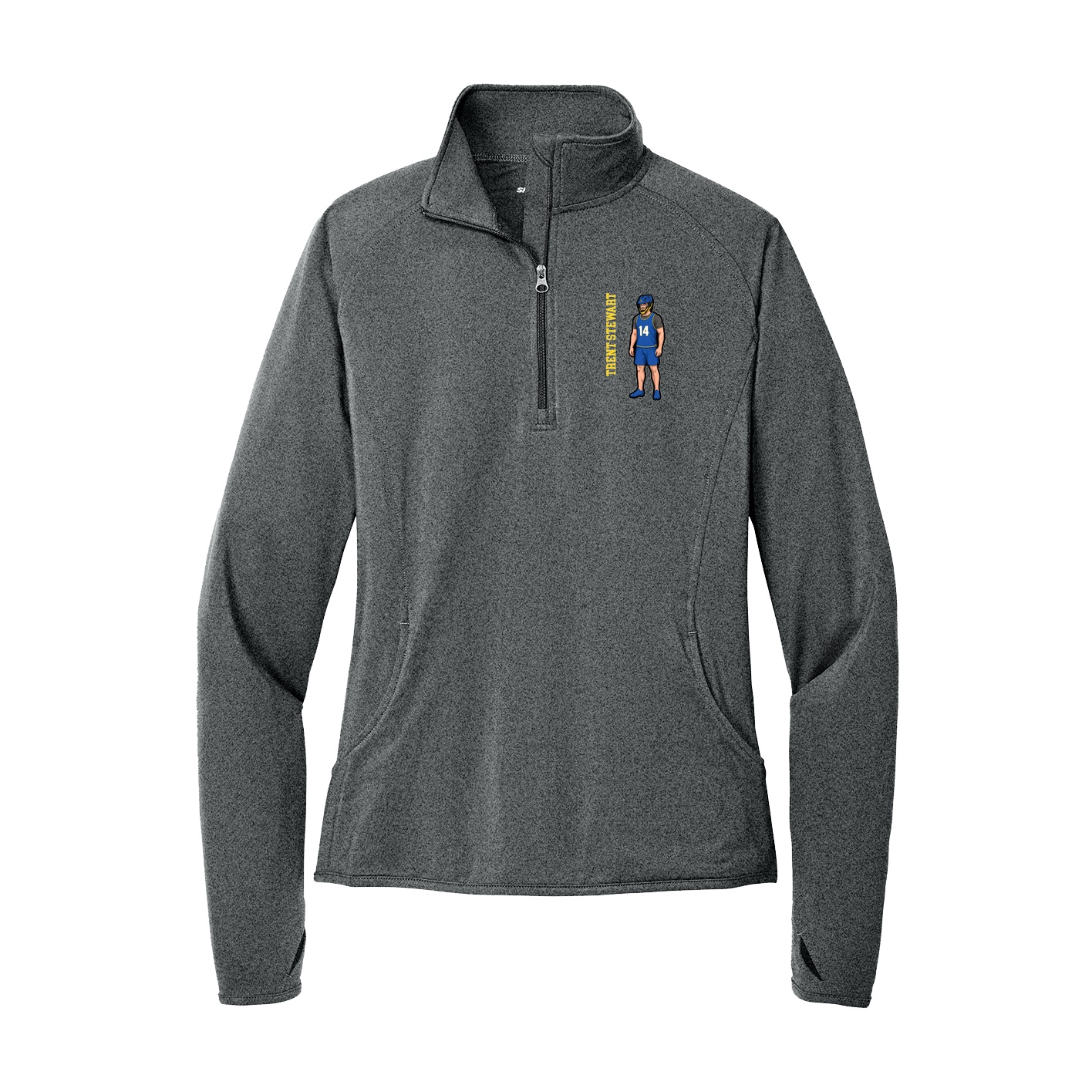 Women's Q-Zip Pullover — Name Vertical in Grey