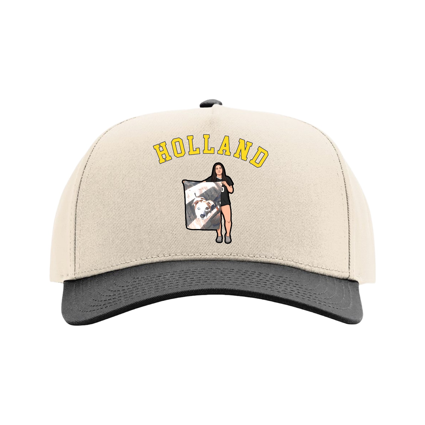 Full Fabric Five-Panel Champ Cap — Shirsey Arch in Cream/Black