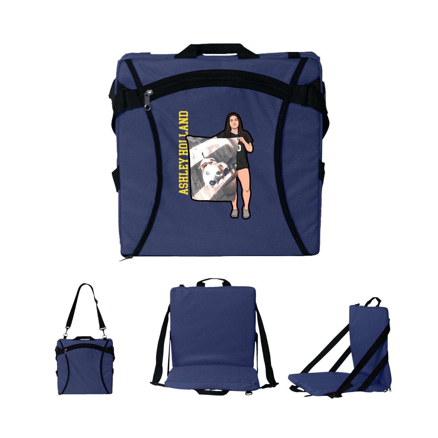 Folding Stadium Seat — Name Vertical in Navy
