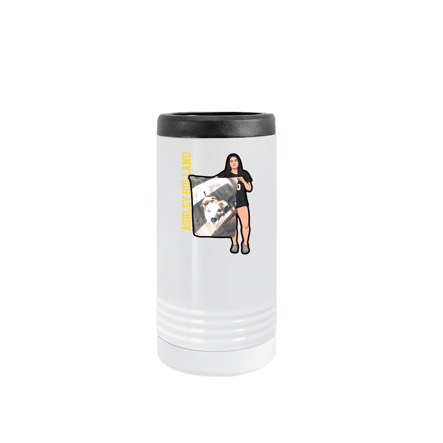 Slim Beverage Holder — Name Vertical in White