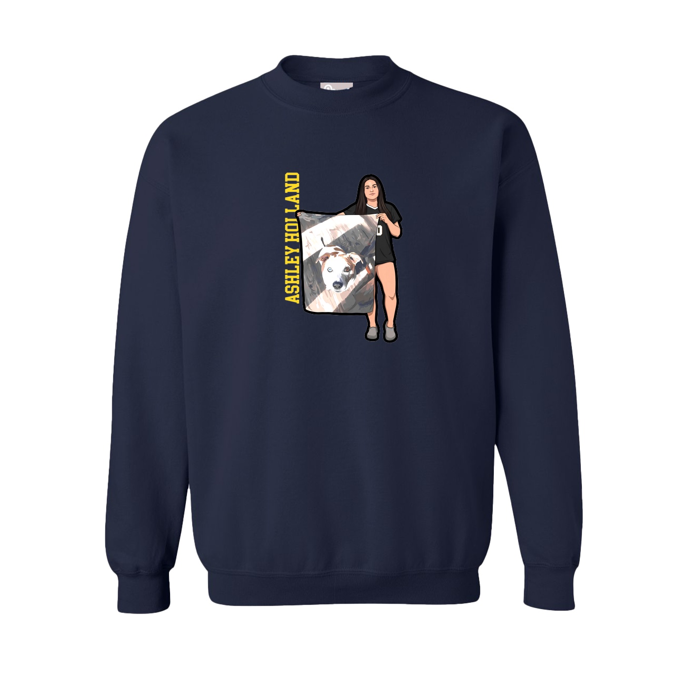 Fleece Crew — Name Vertical in Navy