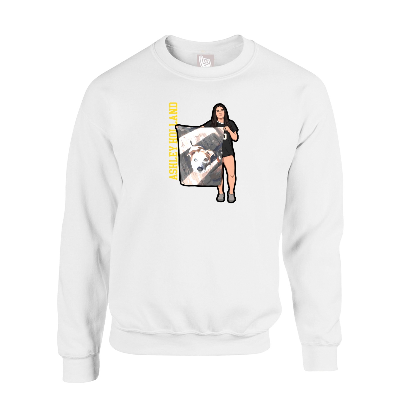 Fleece Crew — Name Vertical in White