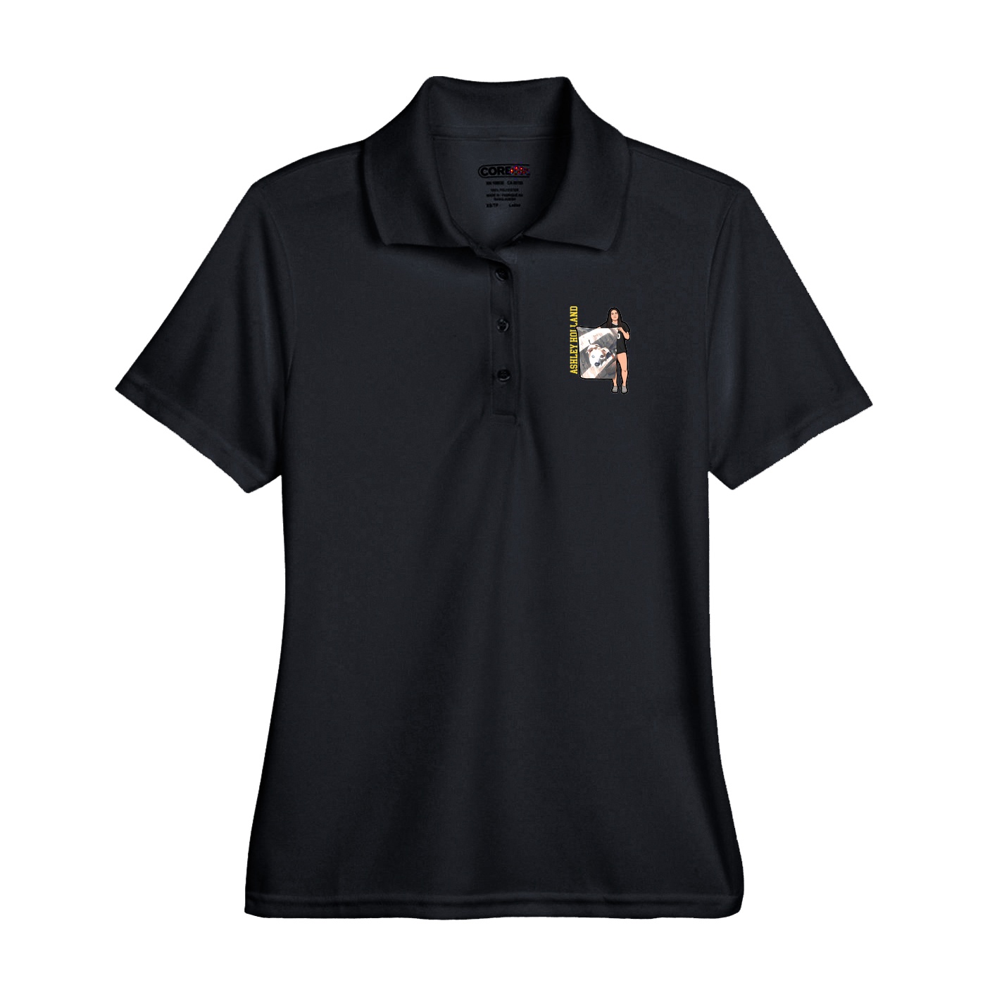 Performance Polo — Name Vertical in Black