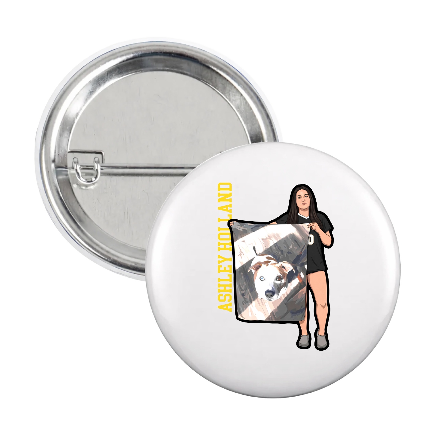 Game Day Button — Name Vertical in White
