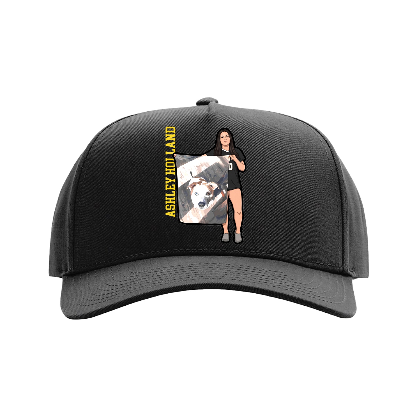 Full Fabric Five-Panel Champ Cap — Name Vertical in Black