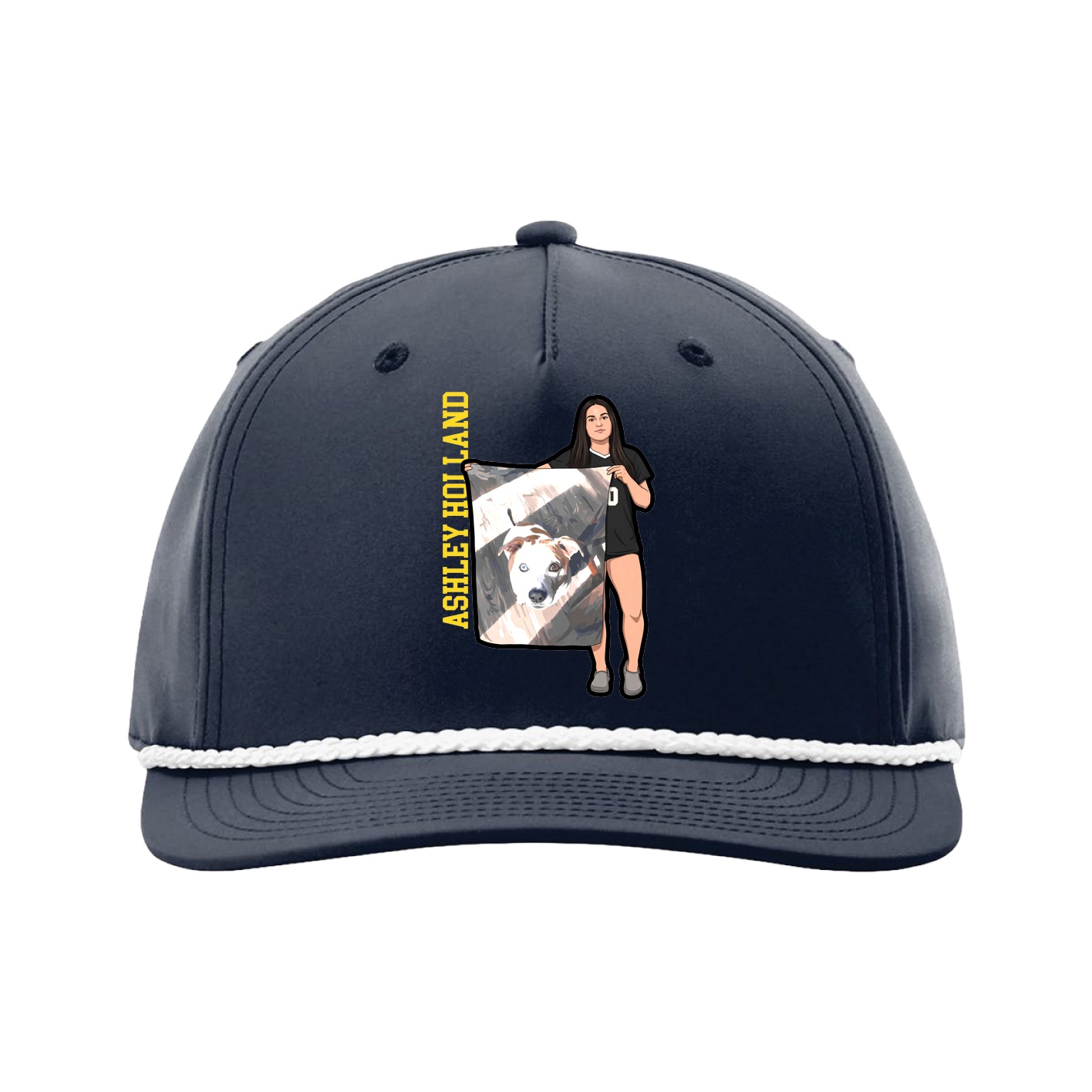 Five-Panel Classic Rope Cap — Name Vertical in Navy
