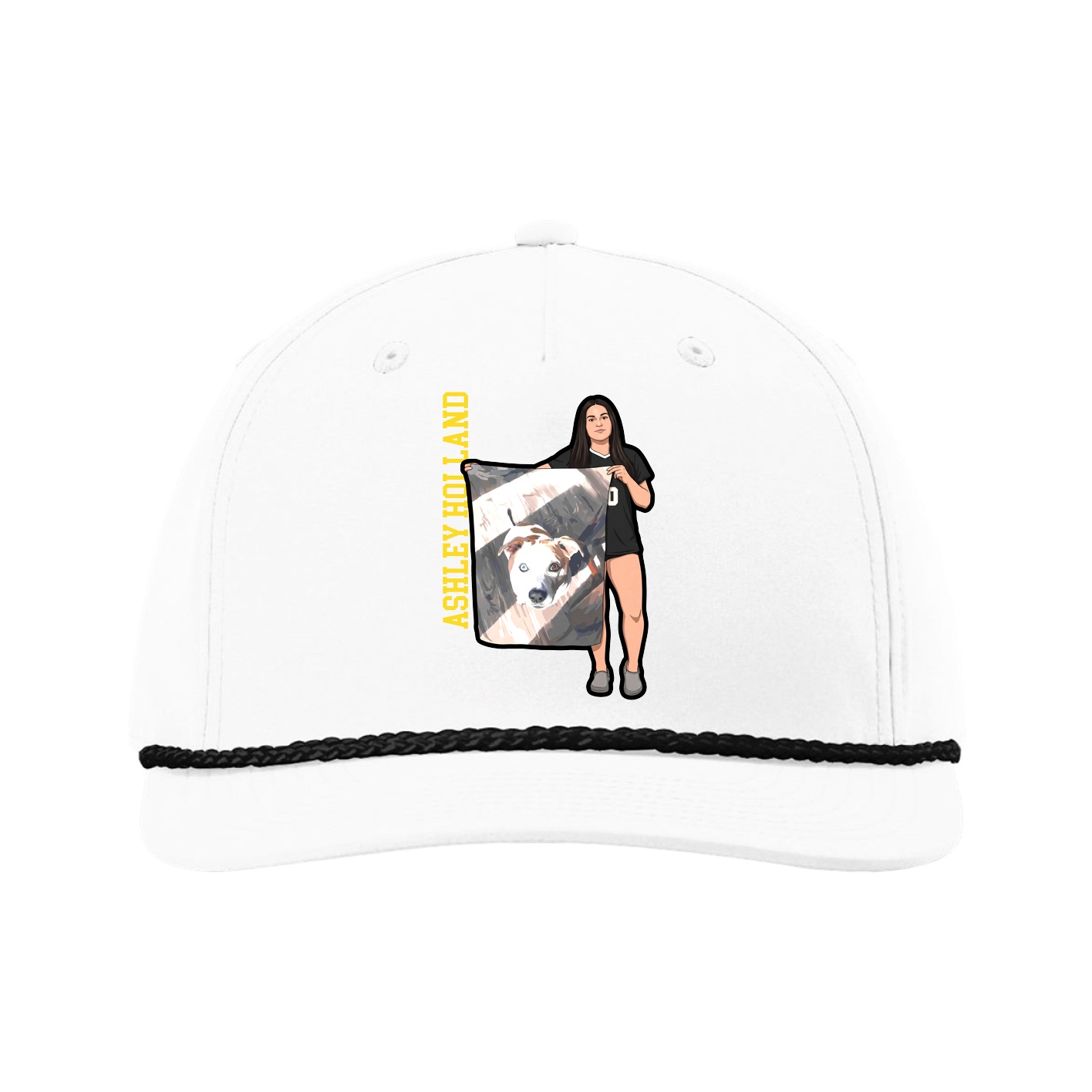Five-Panel Classic Rope Cap — Name Vertical in White