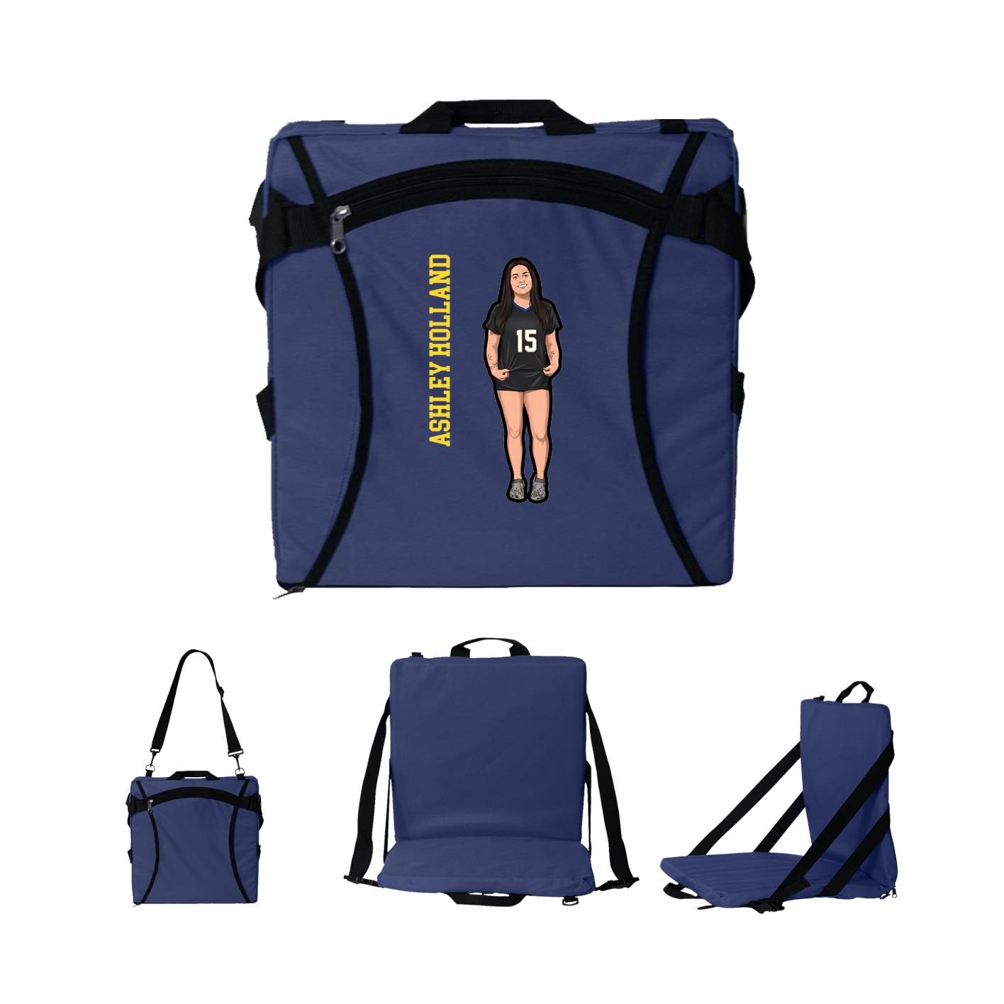 Folding Stadium Seat — Name Vertical in Navy